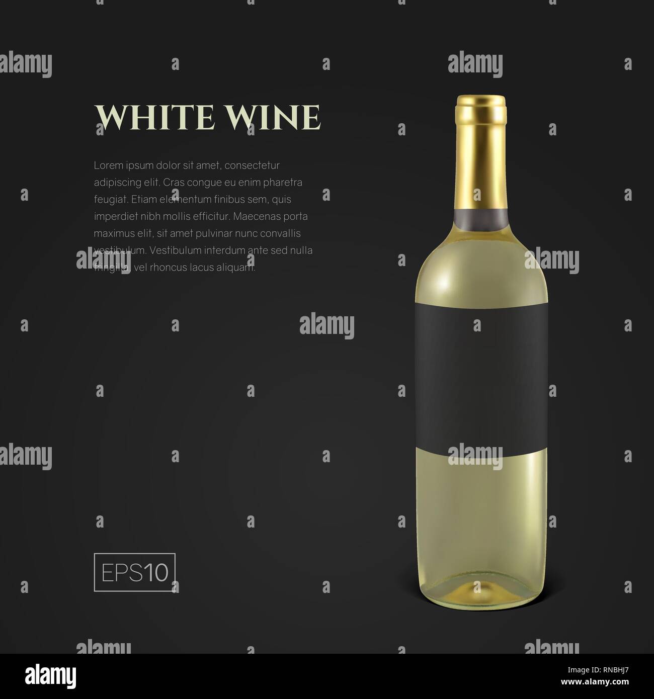 Fotorealistische Flasche Weißwein auf schwarzem Hintergrund Stock Vektor