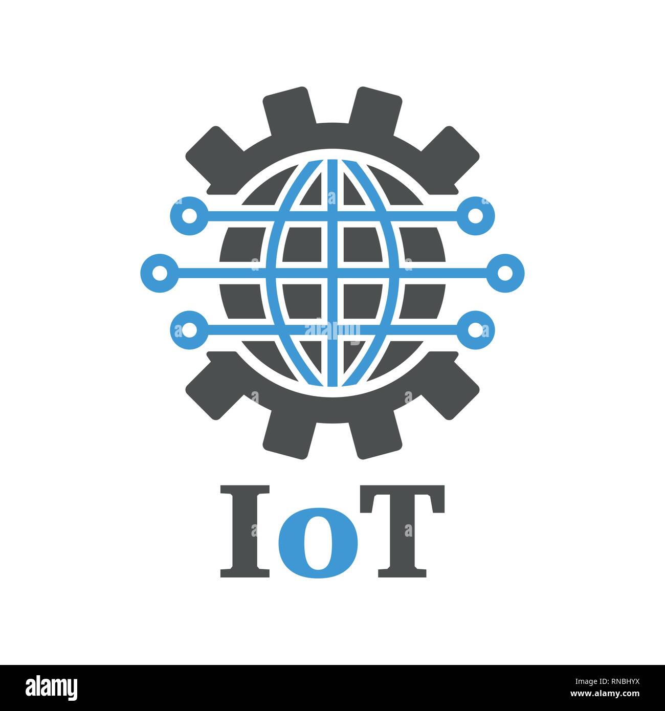 Erde in Form eines Zahnrads. Iot Gang Planet AI. Konzept der globalen Umsetzung der Iot und Industrie 4.0. Internet der Dinge, AI, Industrie 4.0 Stock Vektor