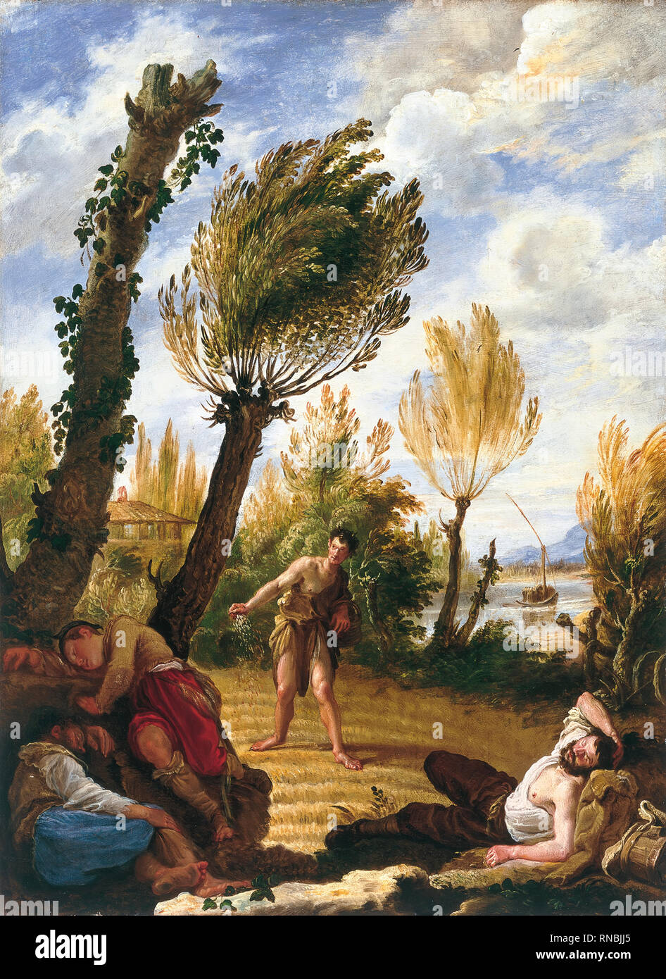 Domenico Fetti (Rom, 1589 - Venedig, 1623). Das Gleichnis vom Unkraut (Ca. 1622). Öl auf Leinwand. 61 x 44,5 cm. Museum: Museo Nacional Thyssen-Bornemisza, Madrid. Stockfoto