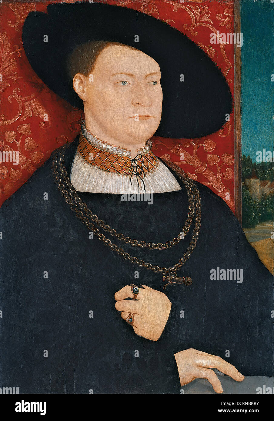 Bernhard Strigel (Memmingen, 1460-1528). Porträt eines Mannes (1528). Öl auf Leinwand. 42,9 x 30,3 cm. Museum: Museo Nacional Thyssen-Bornemisza, Madrid. Stockfoto