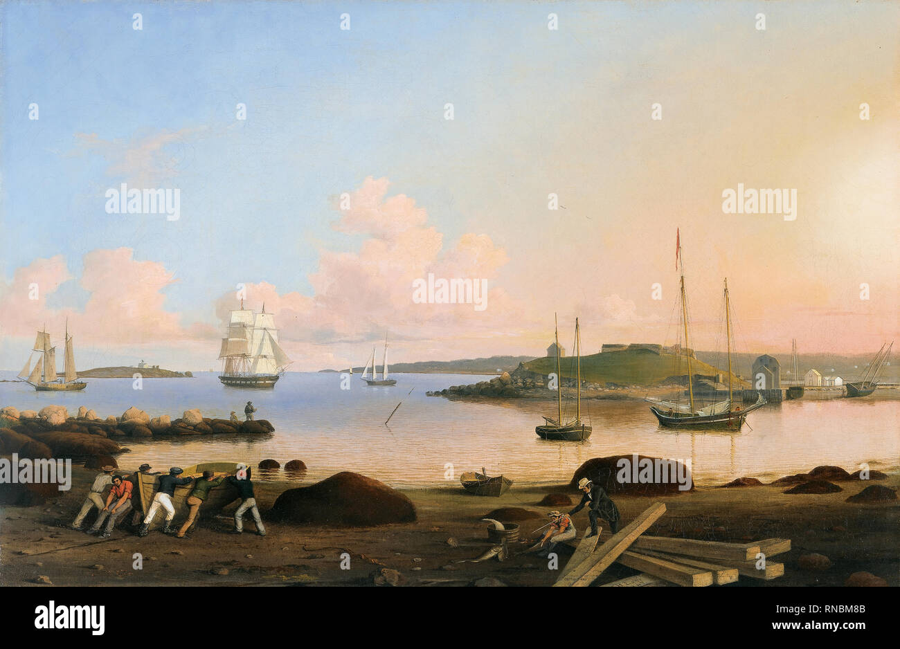 Fitz Henry Lane (Gloucester, 1804-1865). Das Fort und zehn Pfund Insel, Gloucester, Massachusetts (1847). Öl auf Leinwand. 50,8 x 76,2 cm. Museum: Museo Nacional Thyssen-Bornemisza, Madrid. Stockfoto