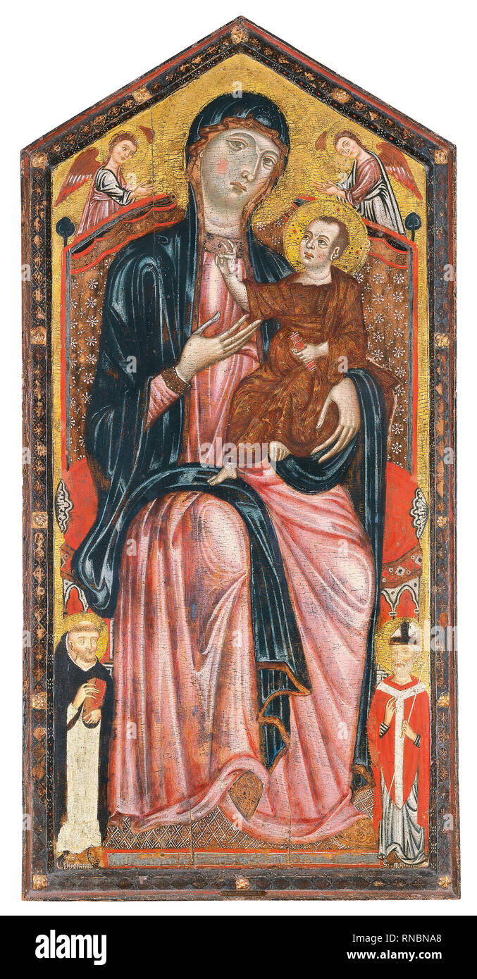 Meister der Magdalen (Aktiv in Florenz Ca. 1265 und 1290). Die Jungfrau und Kind auf dem Thron mit den Heiligen Dominikus und Martin, und zwei Engel (Ca. 1290). Tempera und Gold auf. 177 x 86,5 cm. Museum: Museo Nacional Thyssen-Bornemisza, Madrid. Stockfoto