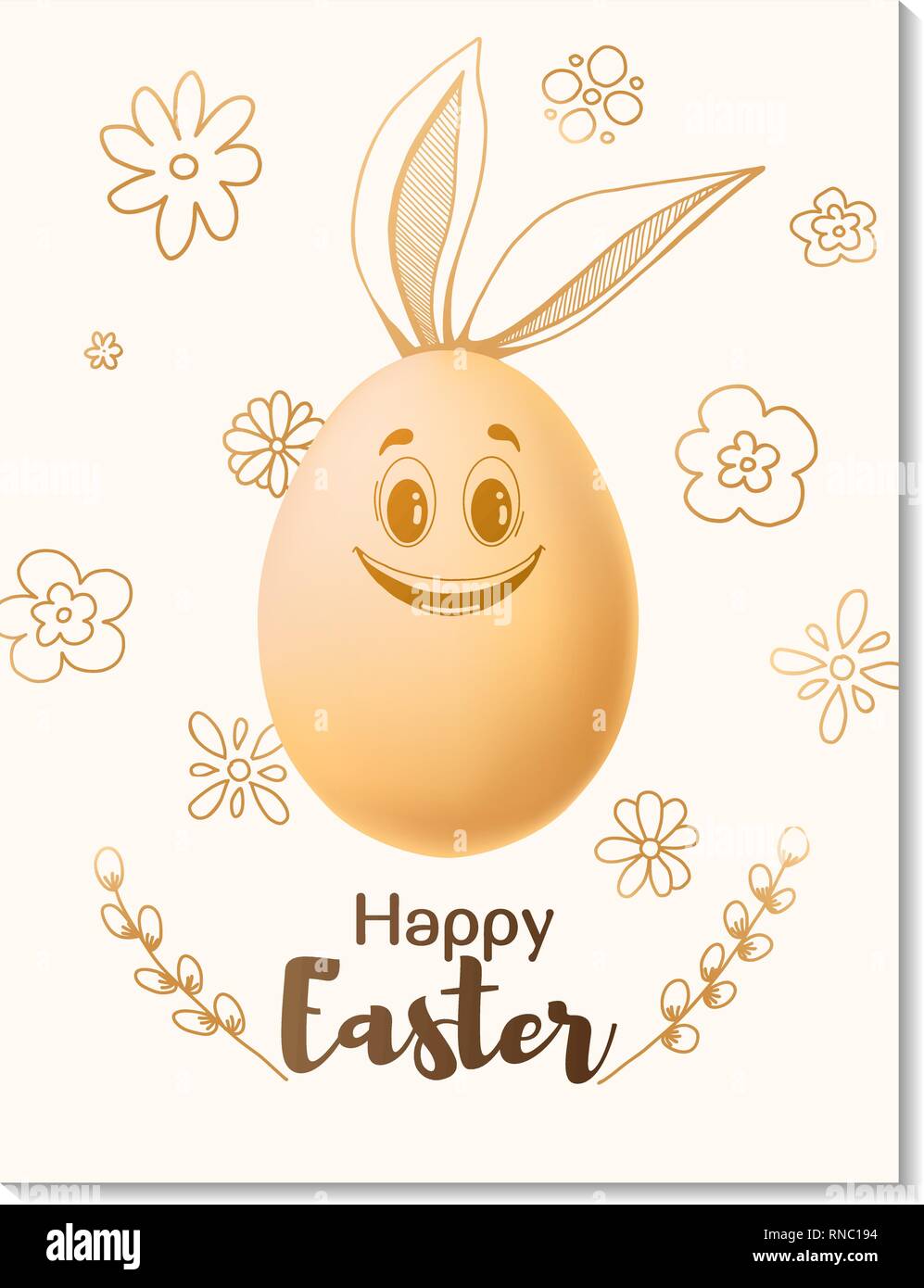 Ostern Karte Design. Realistische Eier mit gemalten Elementen. Frohe Ostern. Vector Illustration Stock Vektor