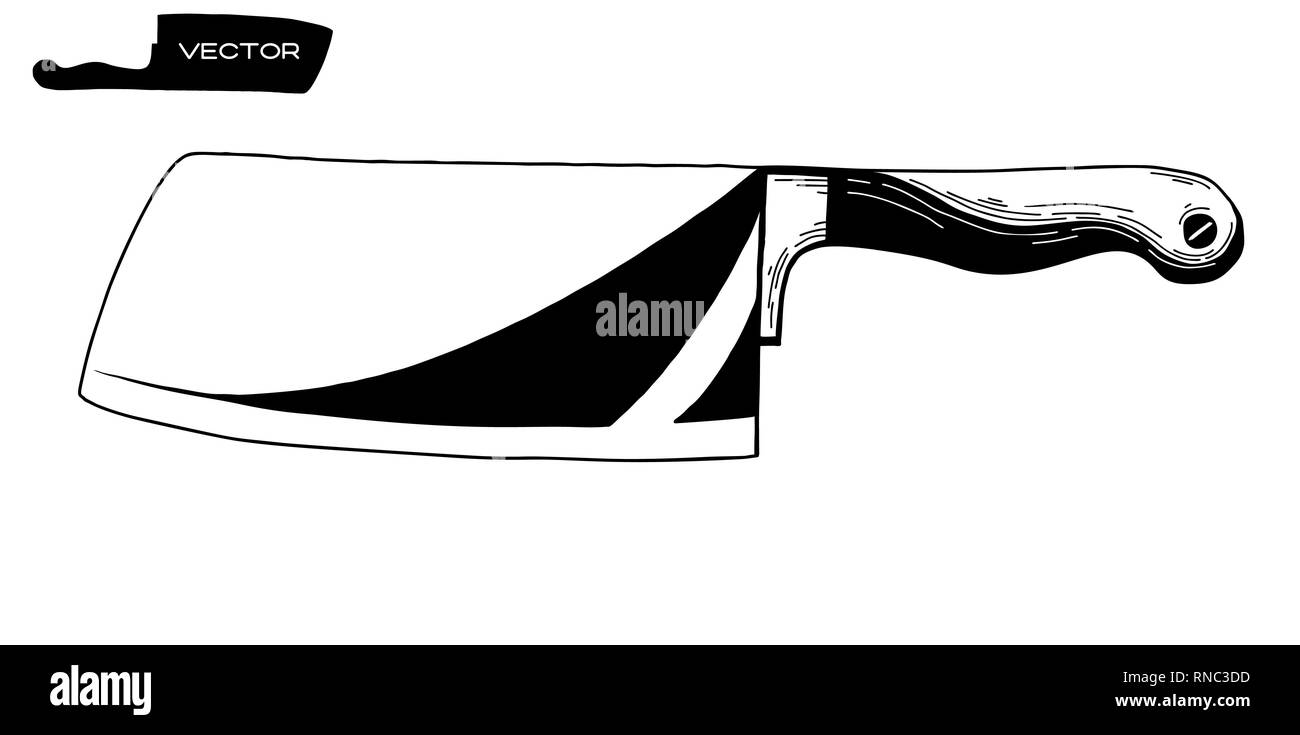 Fleisch Cleaver Messer. Hand Vector Illustration gezeichnet Stock Vektor