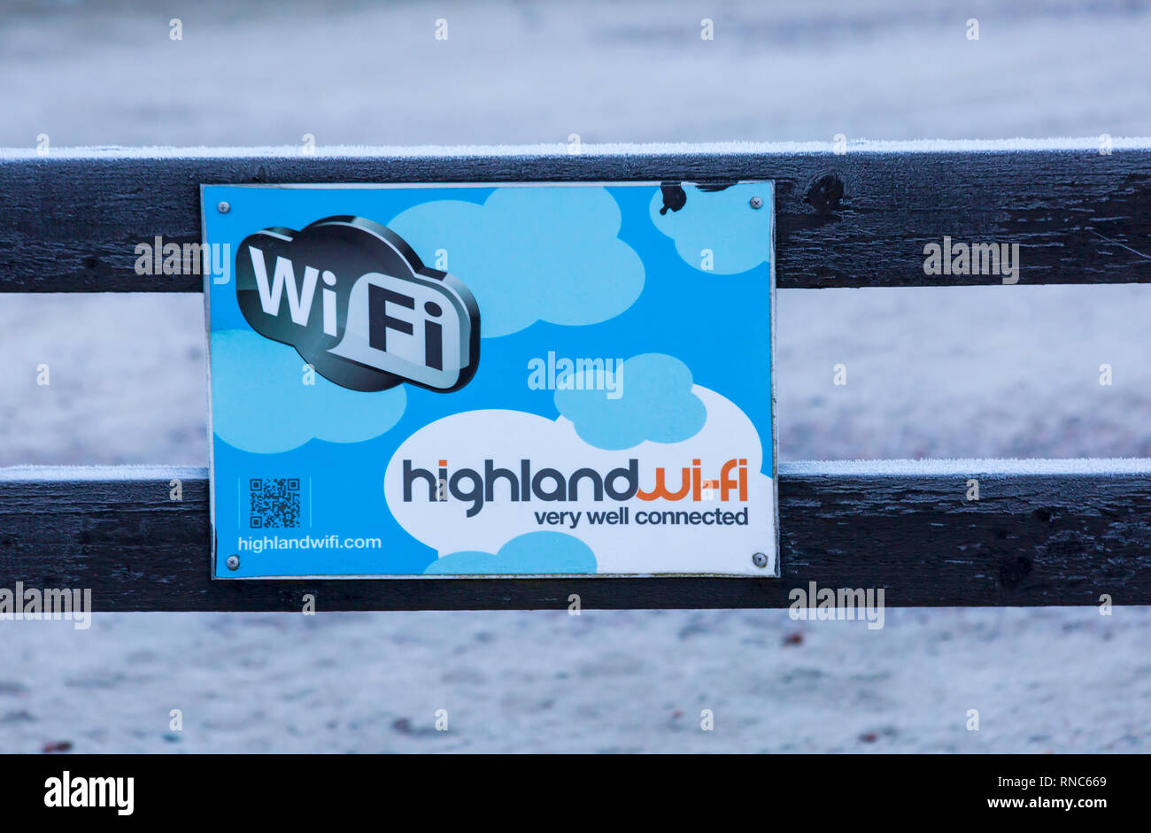 Wlan highland Wlan sehr gut in Corpach, Fort William, Schottland im Februar Zeichen angeschlossen an einem kalten Wintern morgen Stockfoto