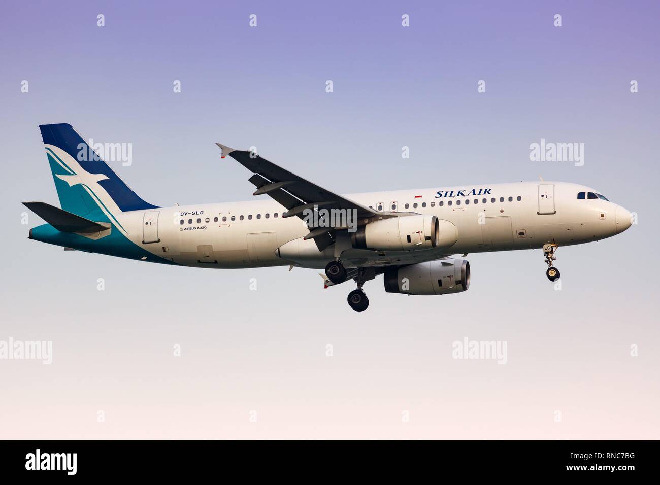 Singapur, Singapur - 29. Januar 2018: Silk Air Airbus A320 am Flughafen Singapur Changi (SIN) in Singapur. | Verwendung weltweit Stockfoto