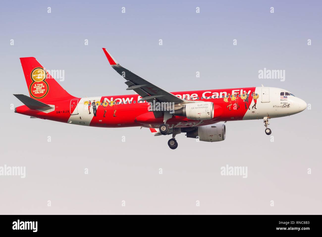 Singapur, Singapur - 29. Januar 2018: AirAsia Airbus A320 am Flughafen Singapur Changi (SIN) in Singapur. | Verwendung weltweit Stockfoto