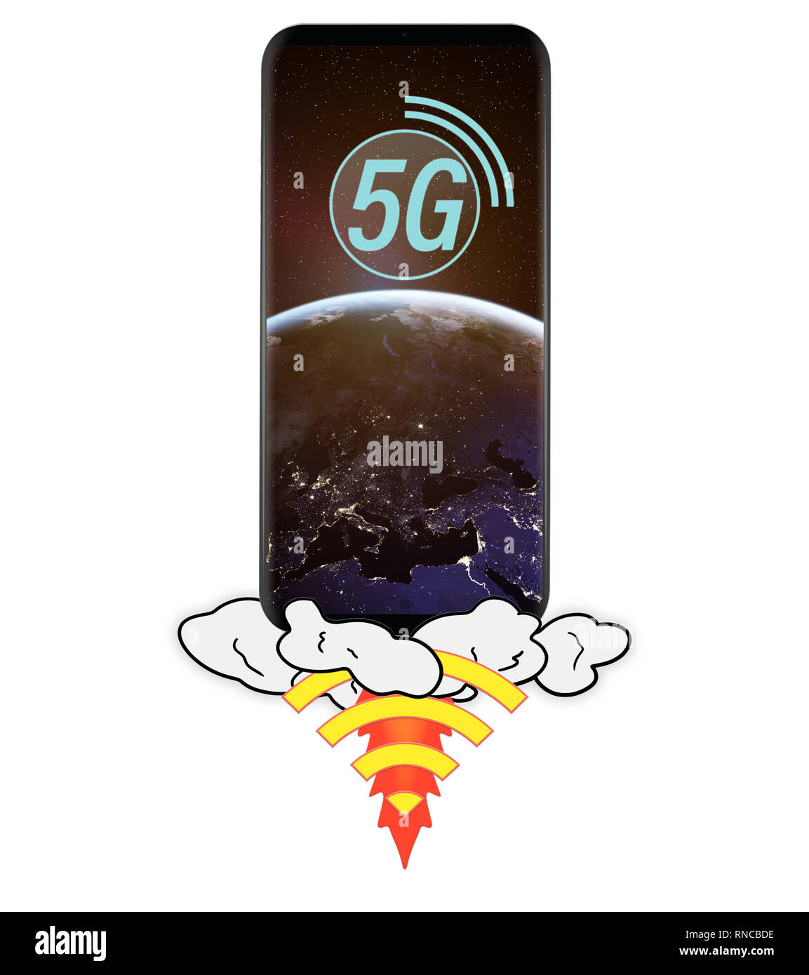 Hand, 5g-Smartphone Stockfoto