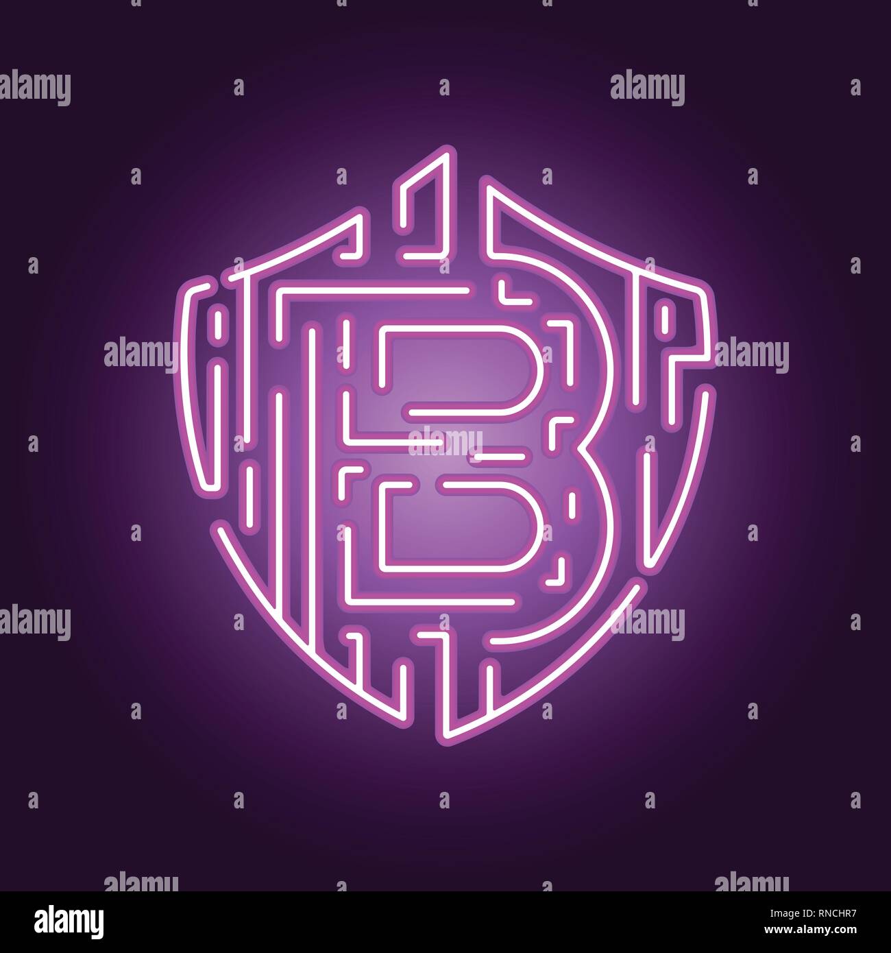 Bitcoin digitale Währung crypto Währung. Das Konzept der Sicherheit der Crypto-Währung. Neon style Logo Stock Vektor