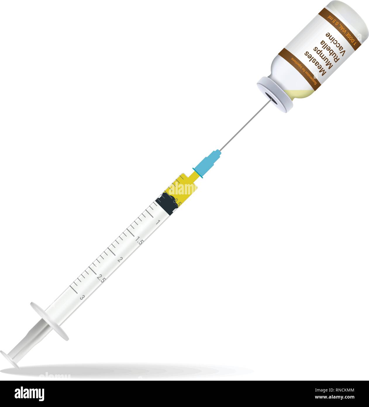 Immunisierung, Masern-Mumps-Röteln-Impfstoff Spritze enthalten einige Einspritz- und Einspritzanlage Flasche isoliert auf einem weißen Hintergrund. Vector Illustration. Stock Vektor