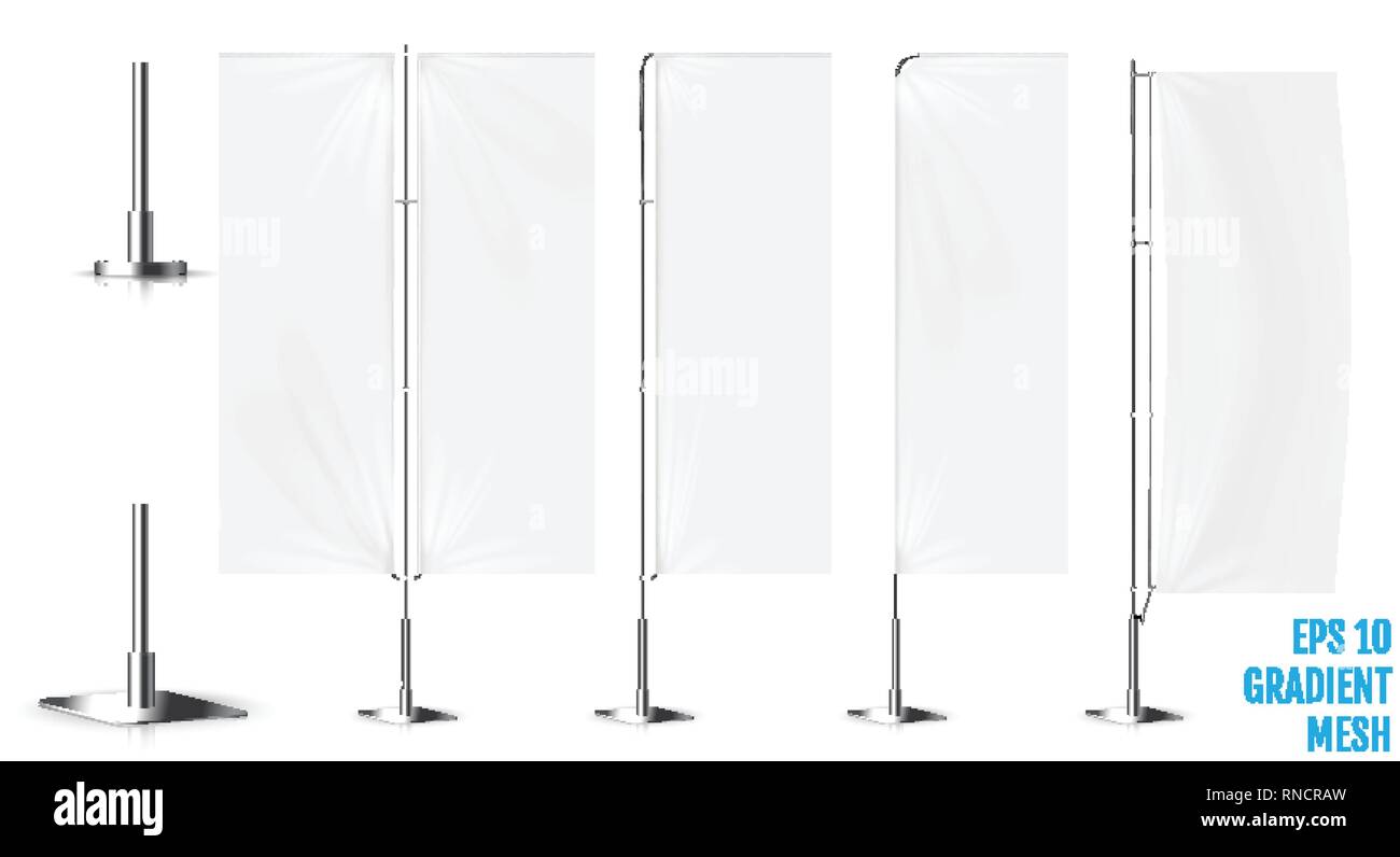 Realistische weiße Fahne Flaggen 3D-Modell. Textile Werbung Banner ...