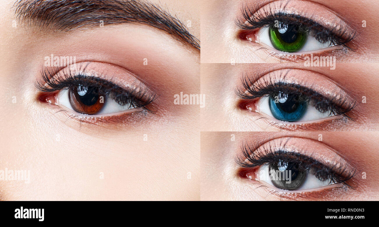 Verschiedene bunte Kontaktlinsen. Stockfoto