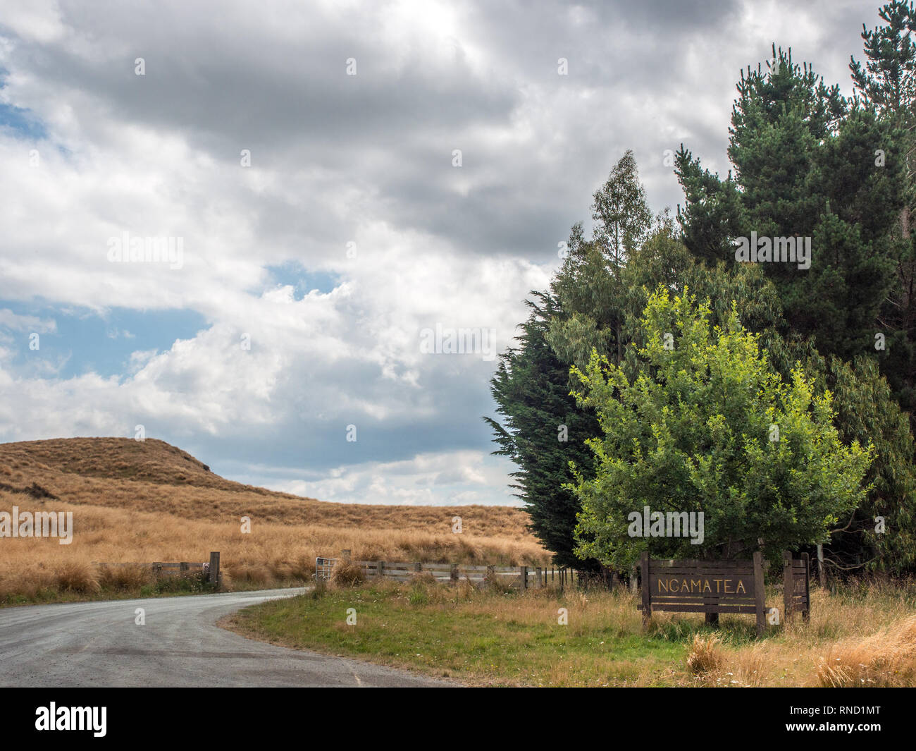 Ngamatea Station Eingang Gateway, Taihape Napier Road, Inland Mokai Patea, Central North Island, Neuseeland Stockfoto