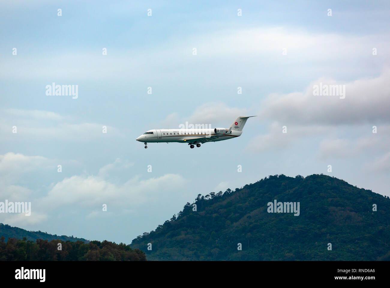 Bombardier Challenger Landeanflug Stockfoto