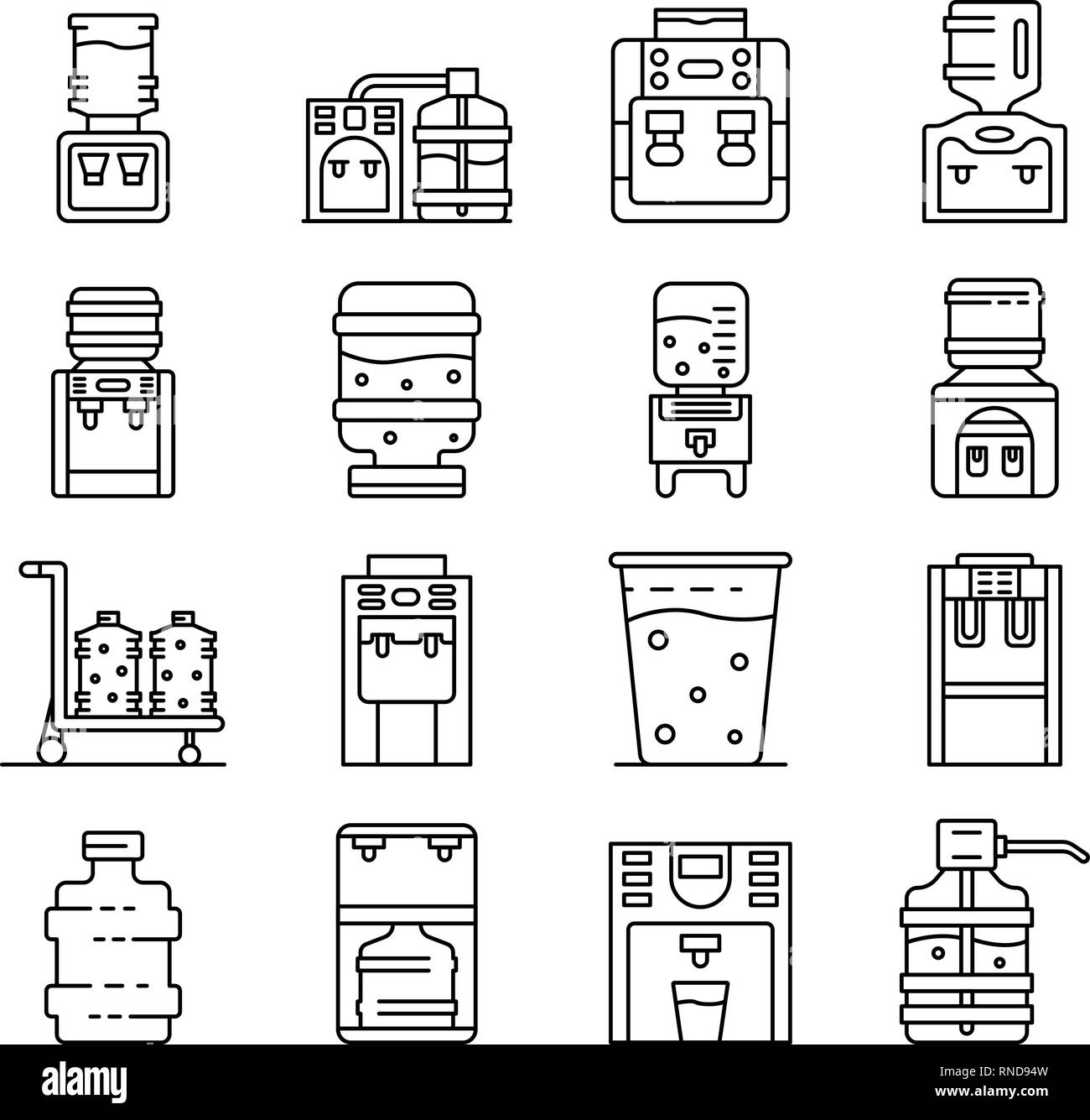 Kühleres Wasser Symbole gesetzt, outline Style Stock Vektor