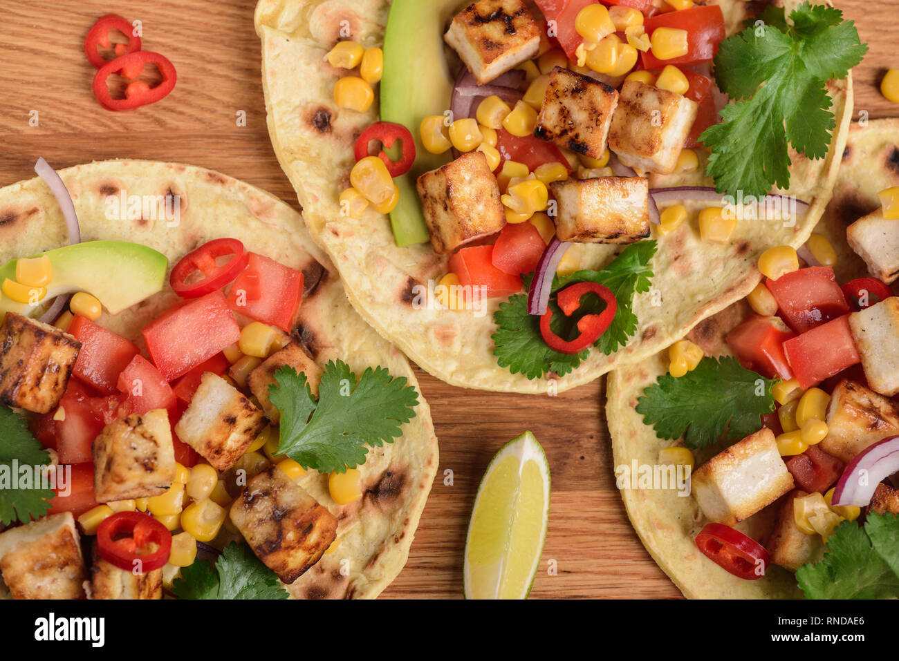 Draufsicht auf Tacos Stockfoto