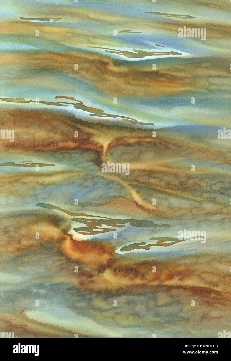 Sonnige Meer mit transparenten Wellen Aquarell Hintergrund Stockfoto