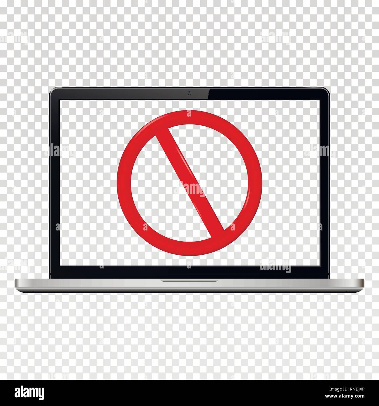 Stop-Schild auf dem Laptop Bildschirm transparent. Auf transparentem Hintergrund isoliert. Vector Illustration. Stock Vektor