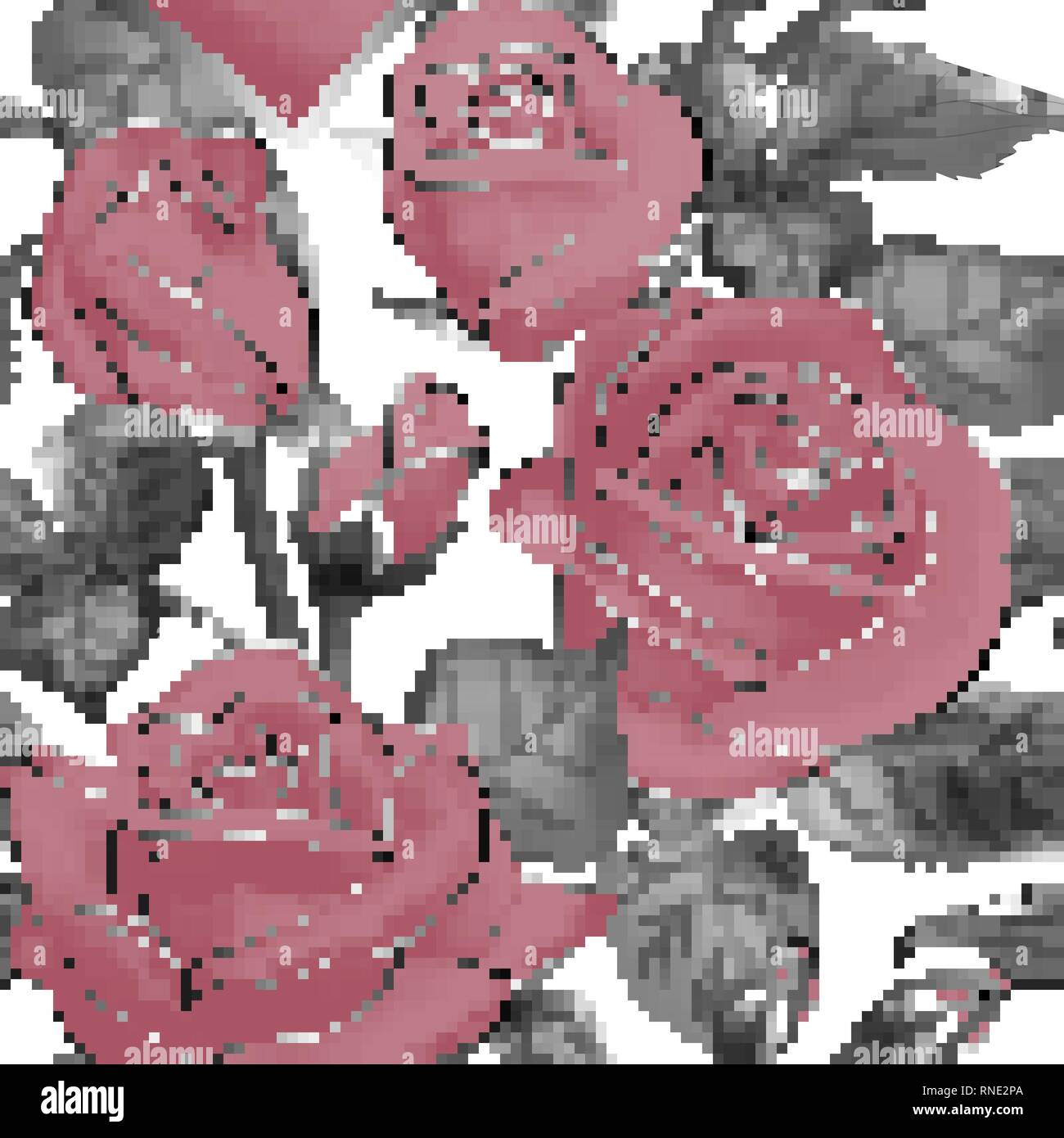 Vektor Muster Blumen Blätter Rose Knospen Blühen Pastell rosa Silber nahtlose Dekoration Hintergrund Stock Vektor