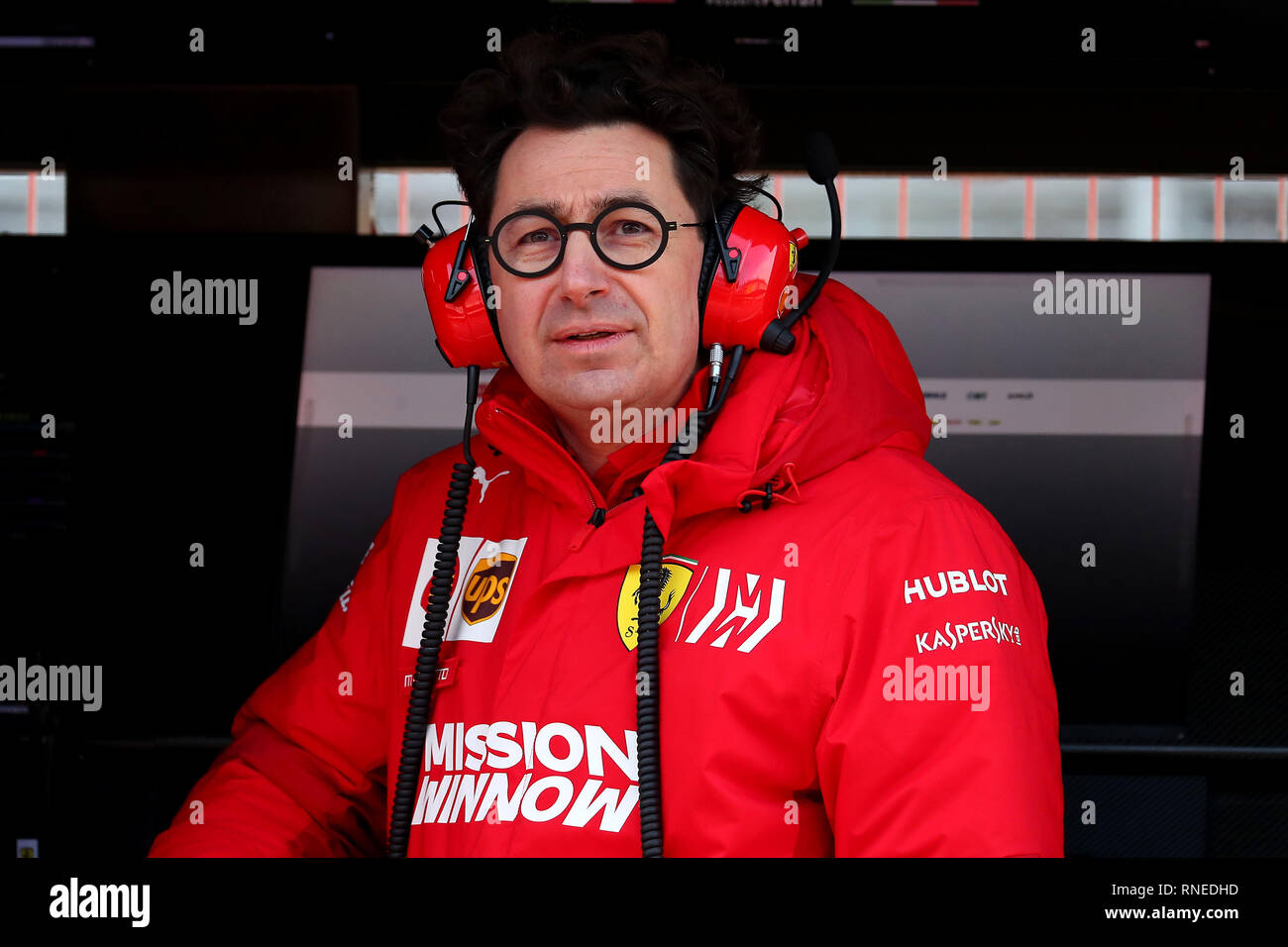 Montmelo, Spanien. 18 Feb, 2019. Mattia Binotto Teamchef Scuderia Ferrari Mission Worfeln SF 90 Montmelo Barcelona 18-02-2019 Circuit de Catalunya Formel-1-Test 2019 Foto Federico Basile/Insidefoto Credit: insidefoto Srl/Alamy leben Nachrichten Stockfoto