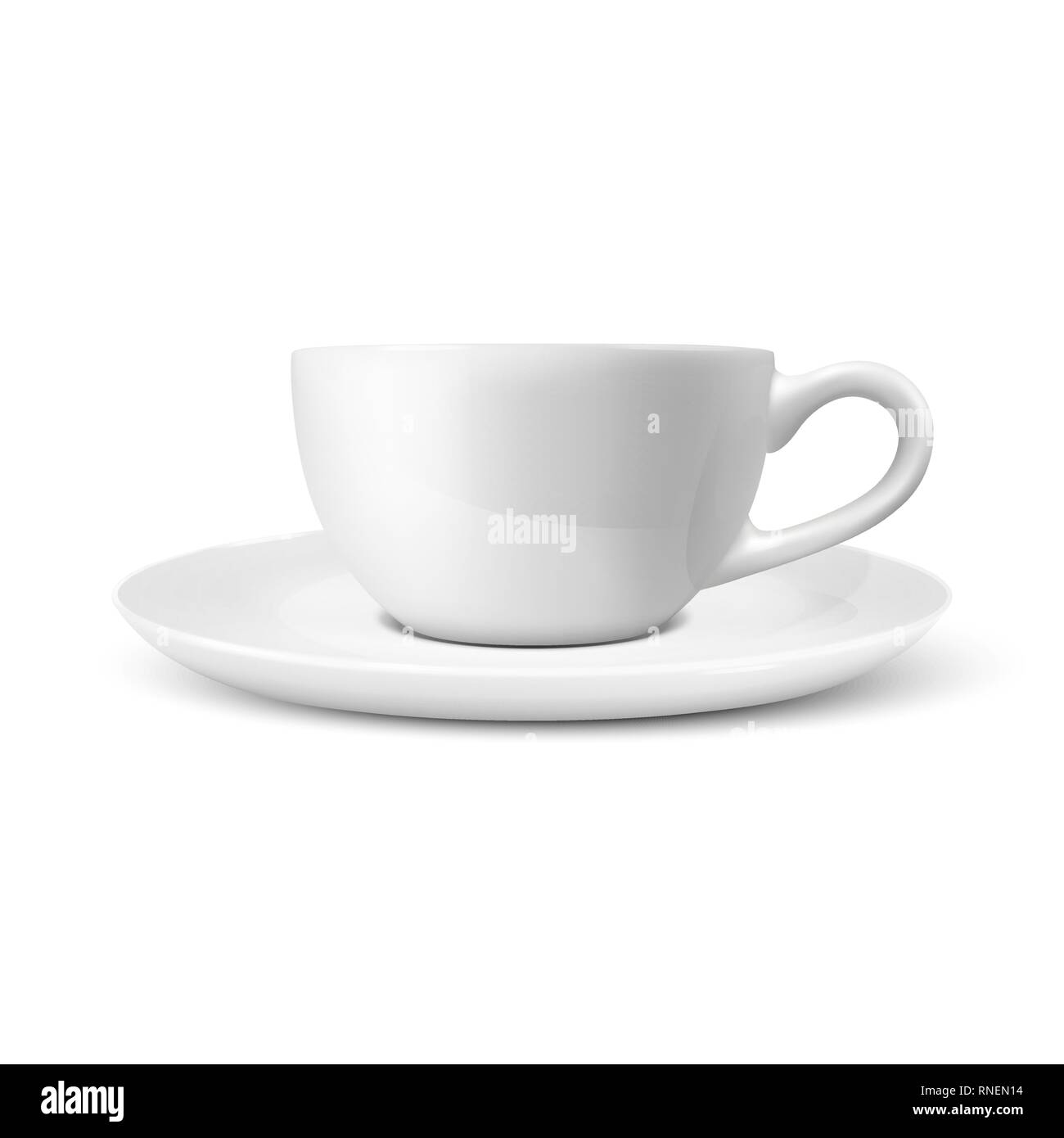 Realistische Vector3d Glänzend weiße Kaffee Tee Tasse, Becher Symbol Closeup isoliert auf weißem Hintergrund. Design Template aus Porzellan Tasse oder Becher und Stock Vektor