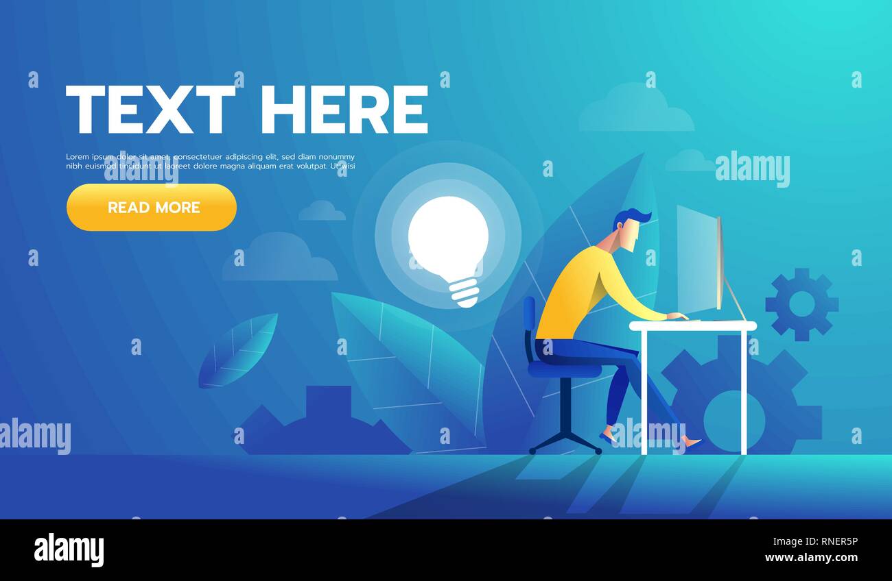 Geschäftsmann executive Mann bei der Arbeit im Büro mit Idee. Vector Illustration. Stock Vektor