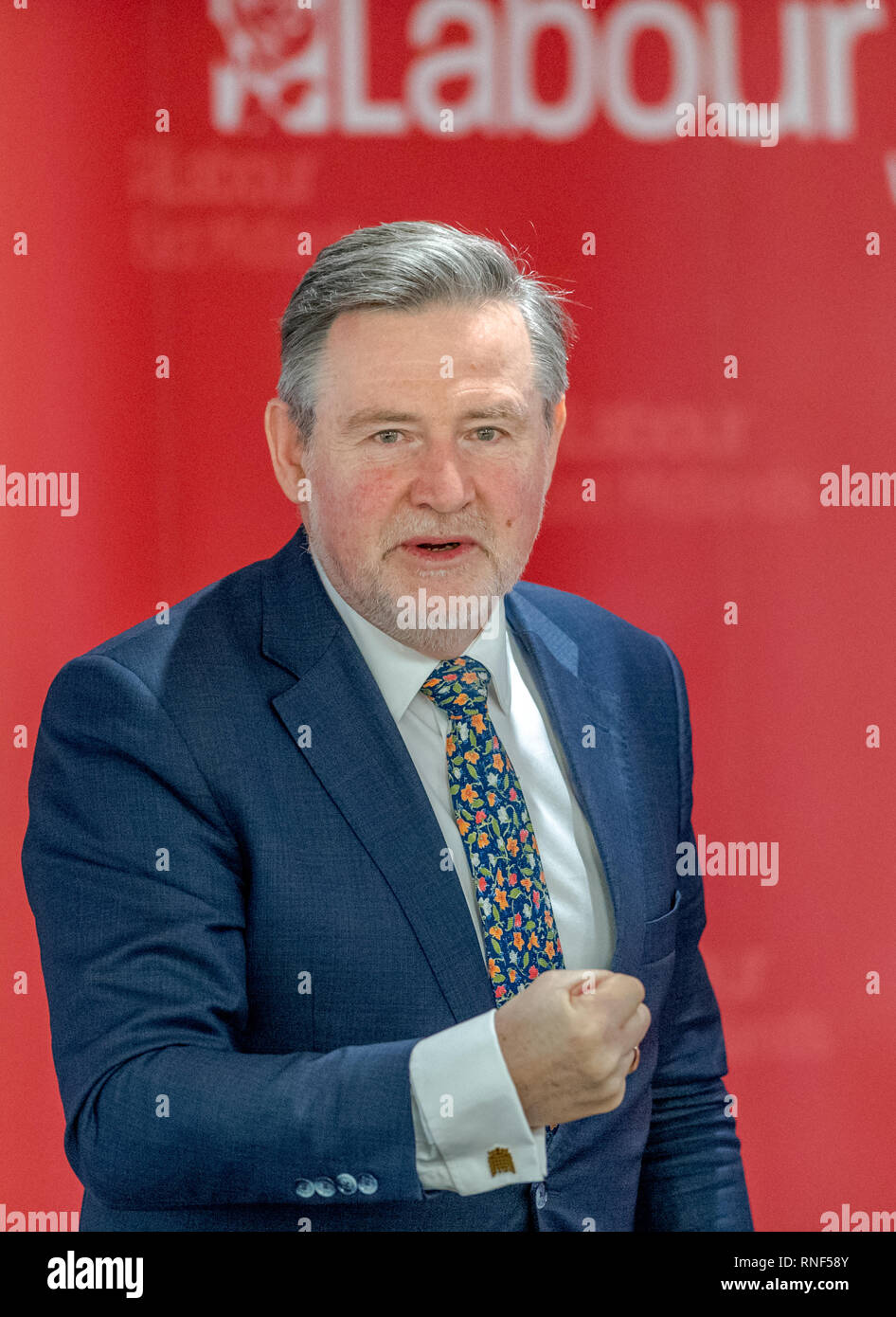 Labours Schatten Staatssekretär für internationalen Handel, Barry Gardiner M.P. zu einem Menschen macht Veranstaltung in Nottingham, England, UK. Stockfoto