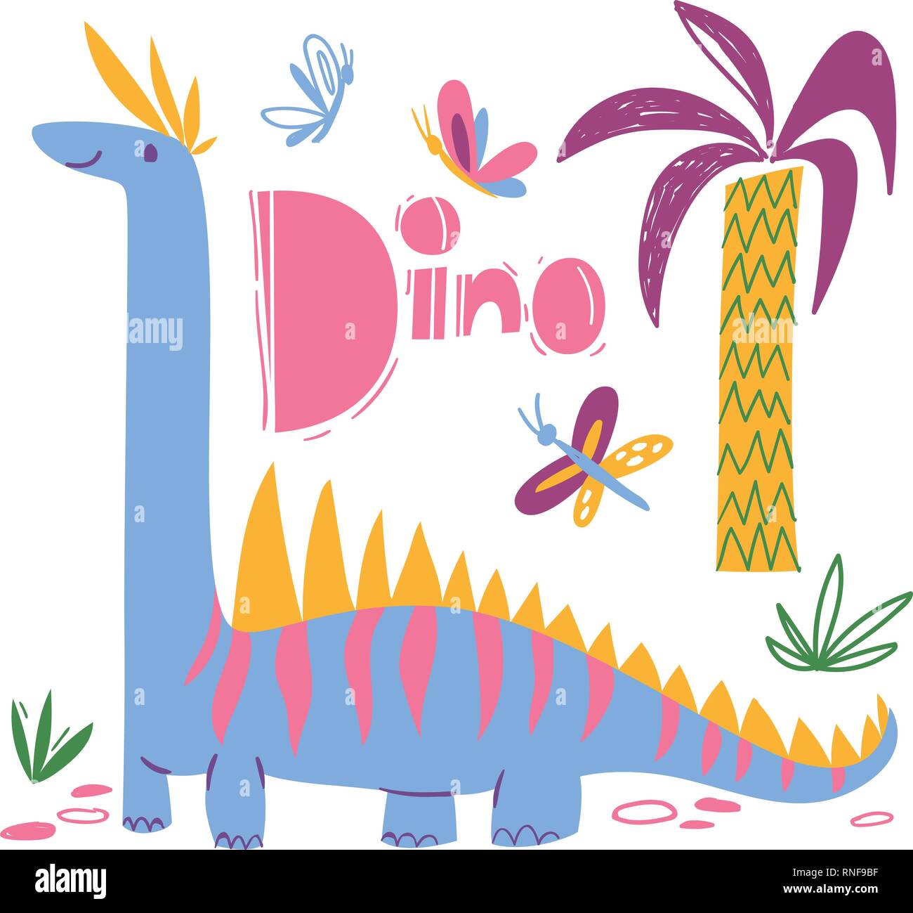 Cool dino Poster mit lustigen Dinosaurier und Dino text Stock Vektor