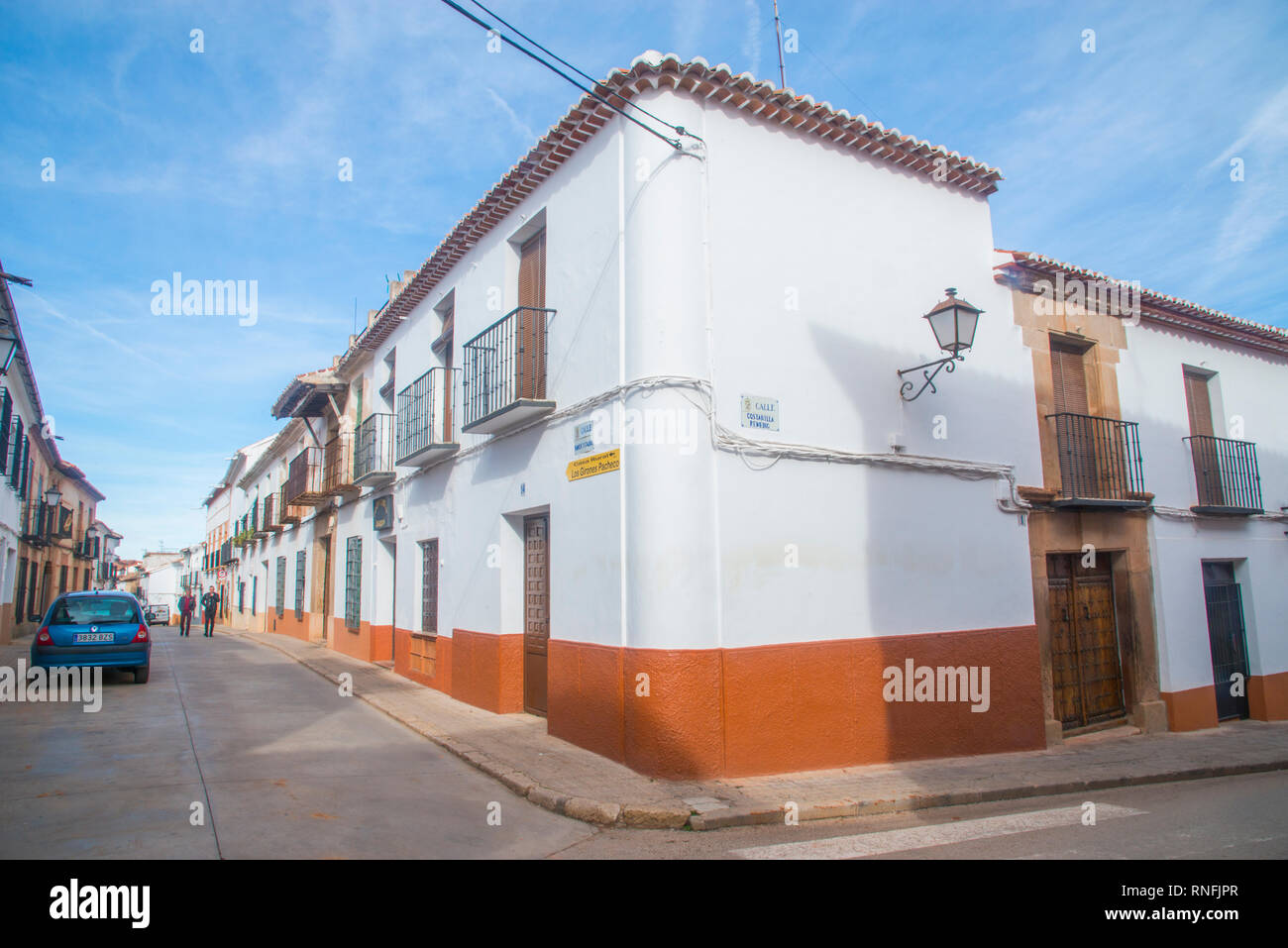 Straße. Villanueva de los Infantes, Ciudad Real Provinz, Castilla La Mancha, Spanien. Stockfoto