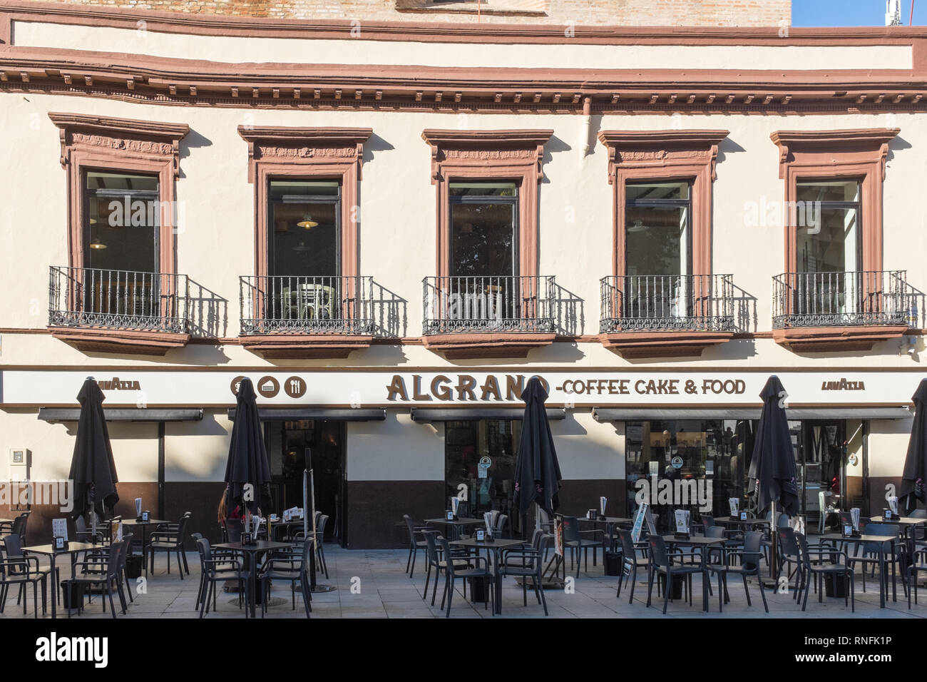 Cafe Algrano in Plaza Encarnacion in der spanischen Stadt Sevilla, Andalusien Stockfoto