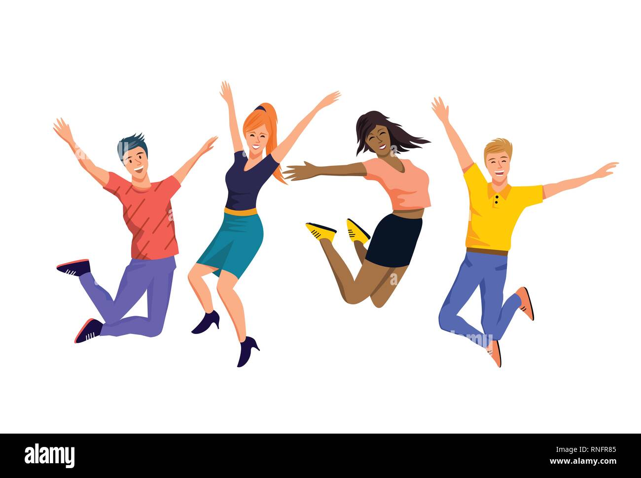 Ein Team von Happy und springen Menschen Zeichen. Vector Illustration Stock Vektor