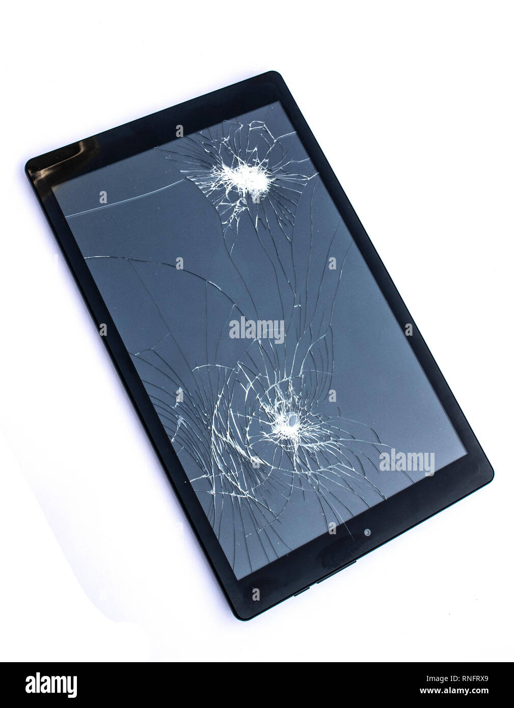 Gebrochene Smart Phone Tablet Mobile Device auf weißem Hintergrund Stockfoto
