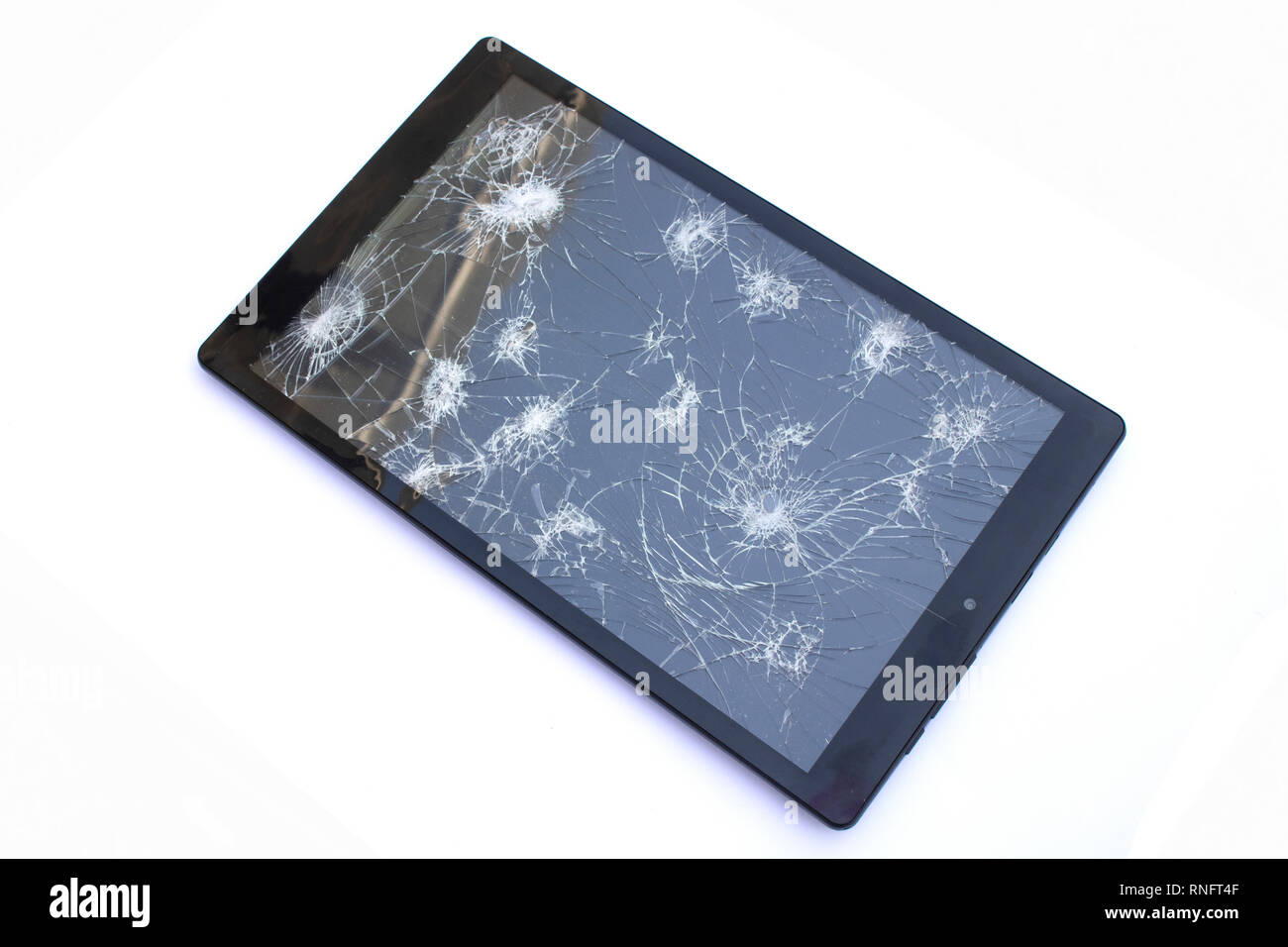 Gebrochene Smart Phone Tablet Mobile Device auf weißem Hintergrund Stockfoto
