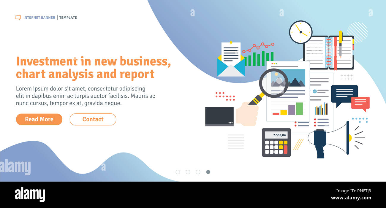 Die Investition in neue Business, Analyse und Bericht. Die Berechnung der Rate, Investitionen und Steuern. Analyse von Dokumenten mit Diagrammen. Flache Bauform für Wir Stockfoto
