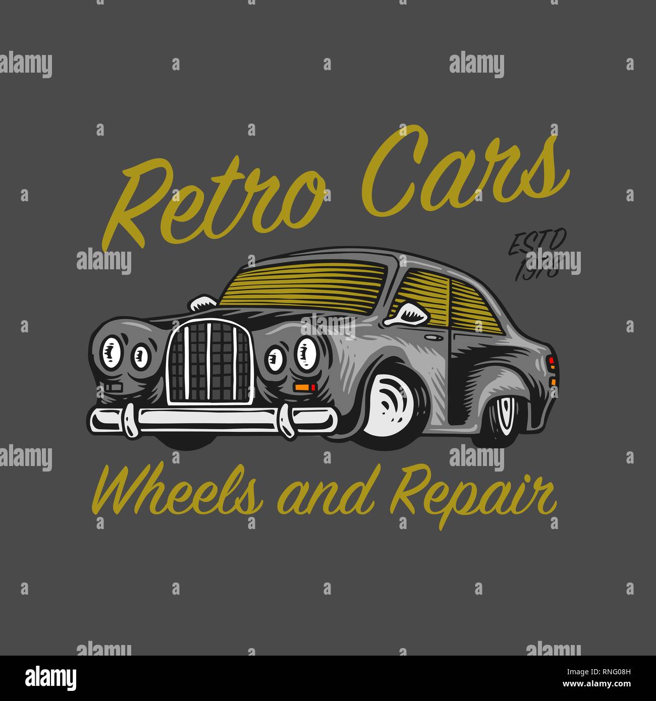 Muscle Car für T-Shirt, Vintage Transport. Classic Retro old school Auto Service. Poster oder Banner. Graviert hand gezeichnete Skizze für Logo und Etiketten Stock Vektor