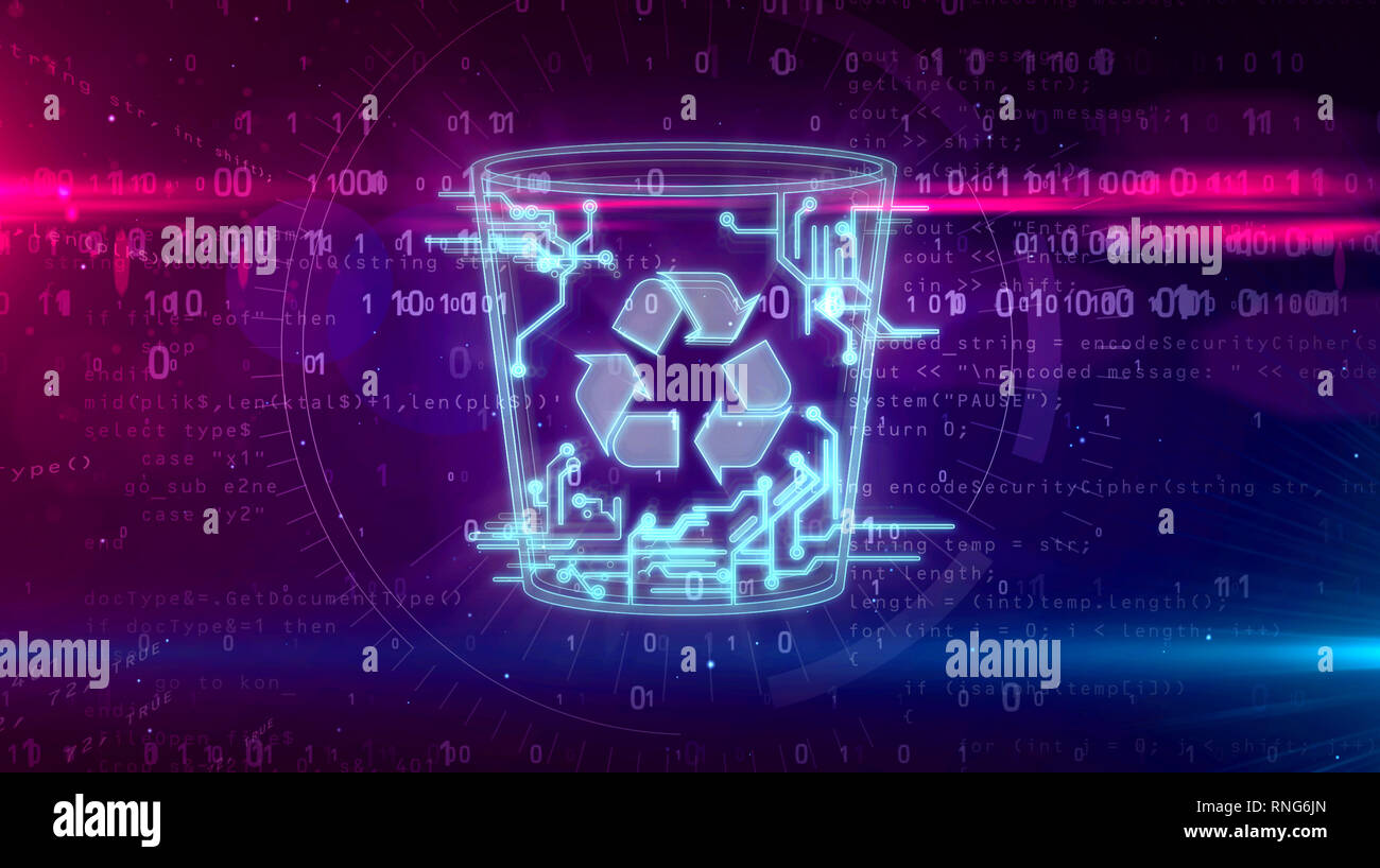 Computer Papierkorb Symbol auf dynamischen digitalen Hintergrund. Digitale Daten löschen Symbol abstrakten 3D 3D-Abbildung. Stockfoto