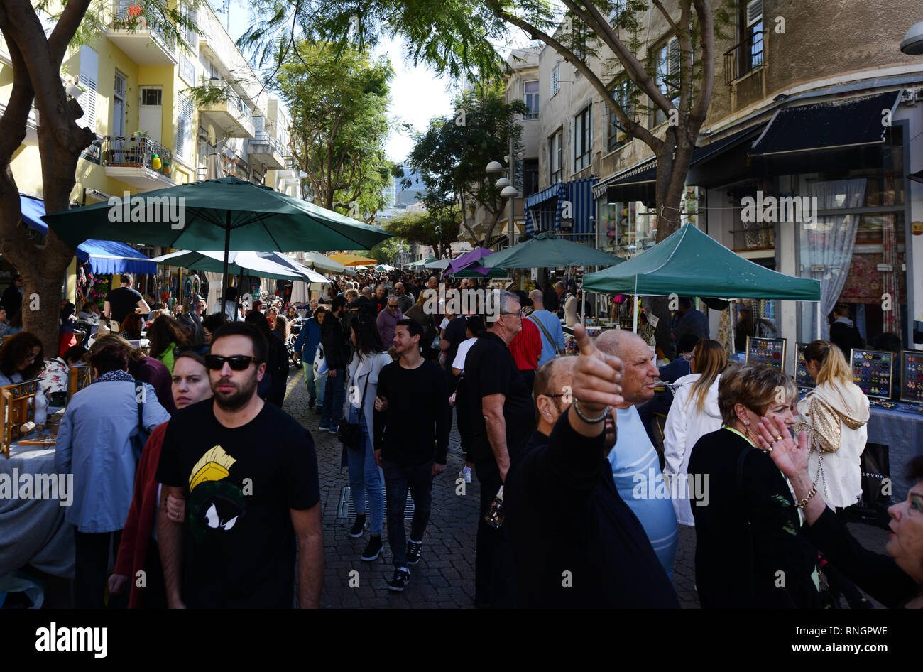 Der Nachalat Binyamin Markt ist ein Markt in alle Arten von Kunst und Kunsthandwerk aus allen Ecken von Israel spezialisiert hat. Stockfoto