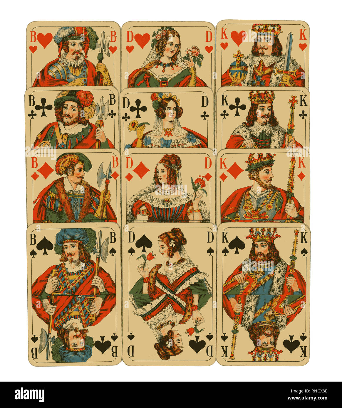 Jahrgang deutsche Bild Karten vermutlich aus der Zwischenkriegszeit. Durch die Altenburger und Stralsunder Spielkarten-Fabriken A.-G wird gezeigt, auf einem weißen Hintergrund gemacht Stockfoto