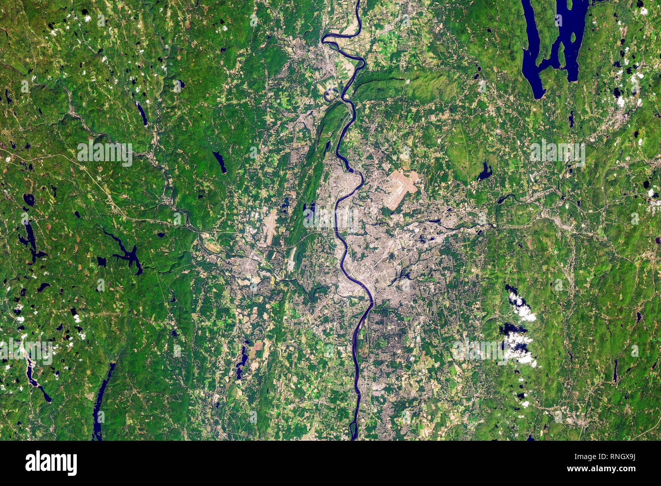 Luftaufnahme der Oxbow auf der Connecticut River in der Nähe von Northampton, Massachusetts, USA Stockfoto