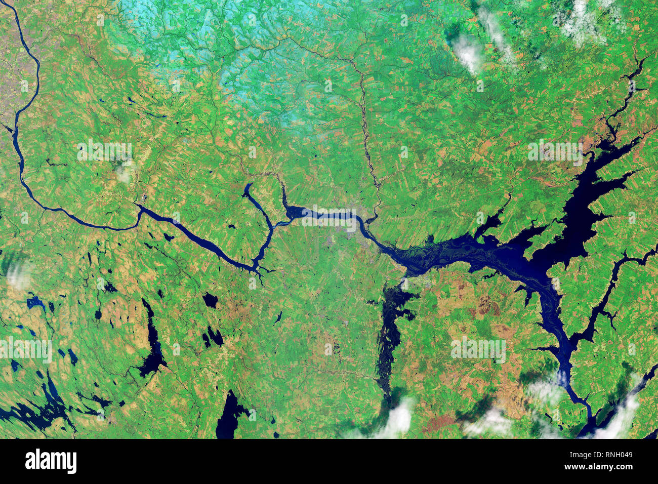 Luftaufnahme von Überschwemmungen am St. John River, Fredericton, New Brunswick Stockfoto