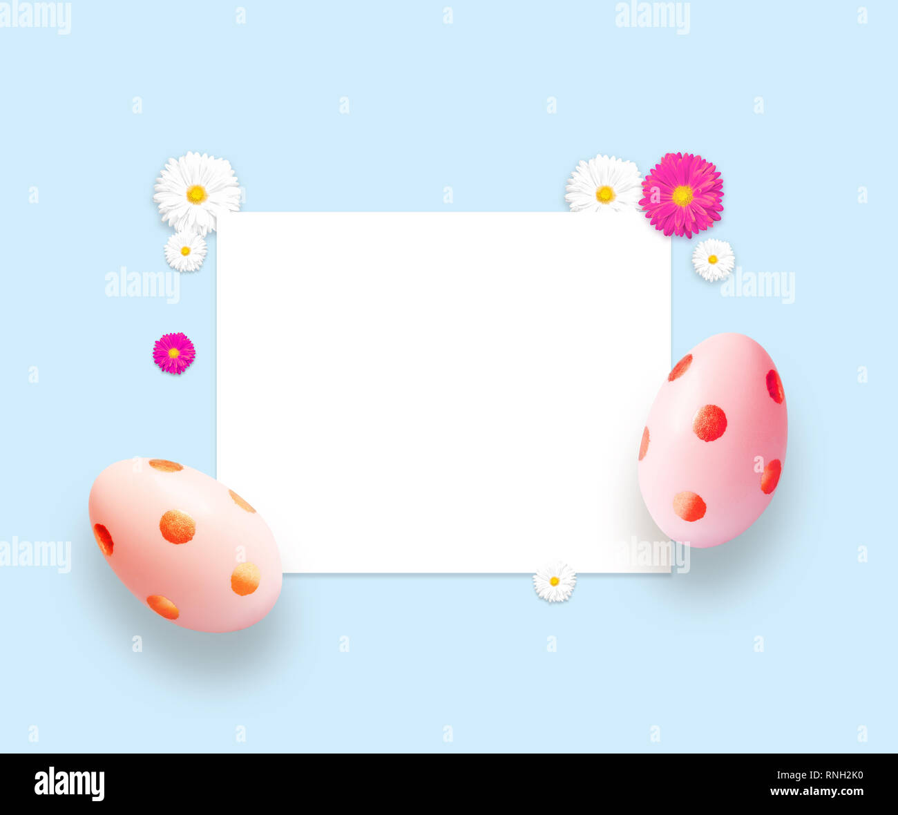 Rosa Ostereier und Blumen. Hintergrund mit Ostereier Stockfoto