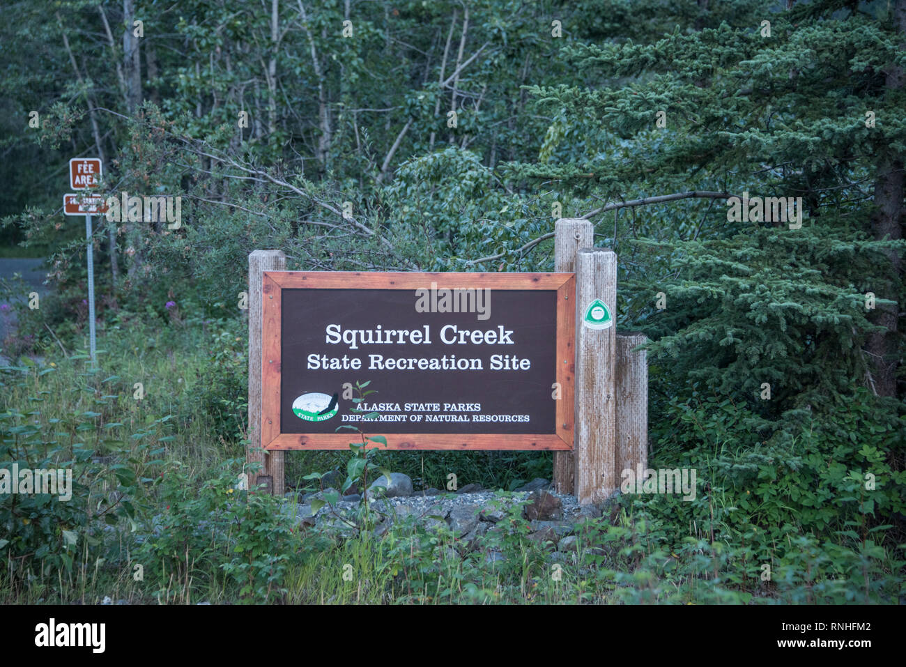 Squirrel Creek State Recreation Area anmelden, Richardson Highway, Bandera, Alaska, USA, Nordamerika Stockfoto