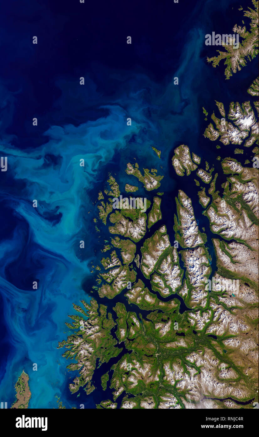 Luftaufnahme der nordwestlichen Küste von Norwegen. Stockfoto