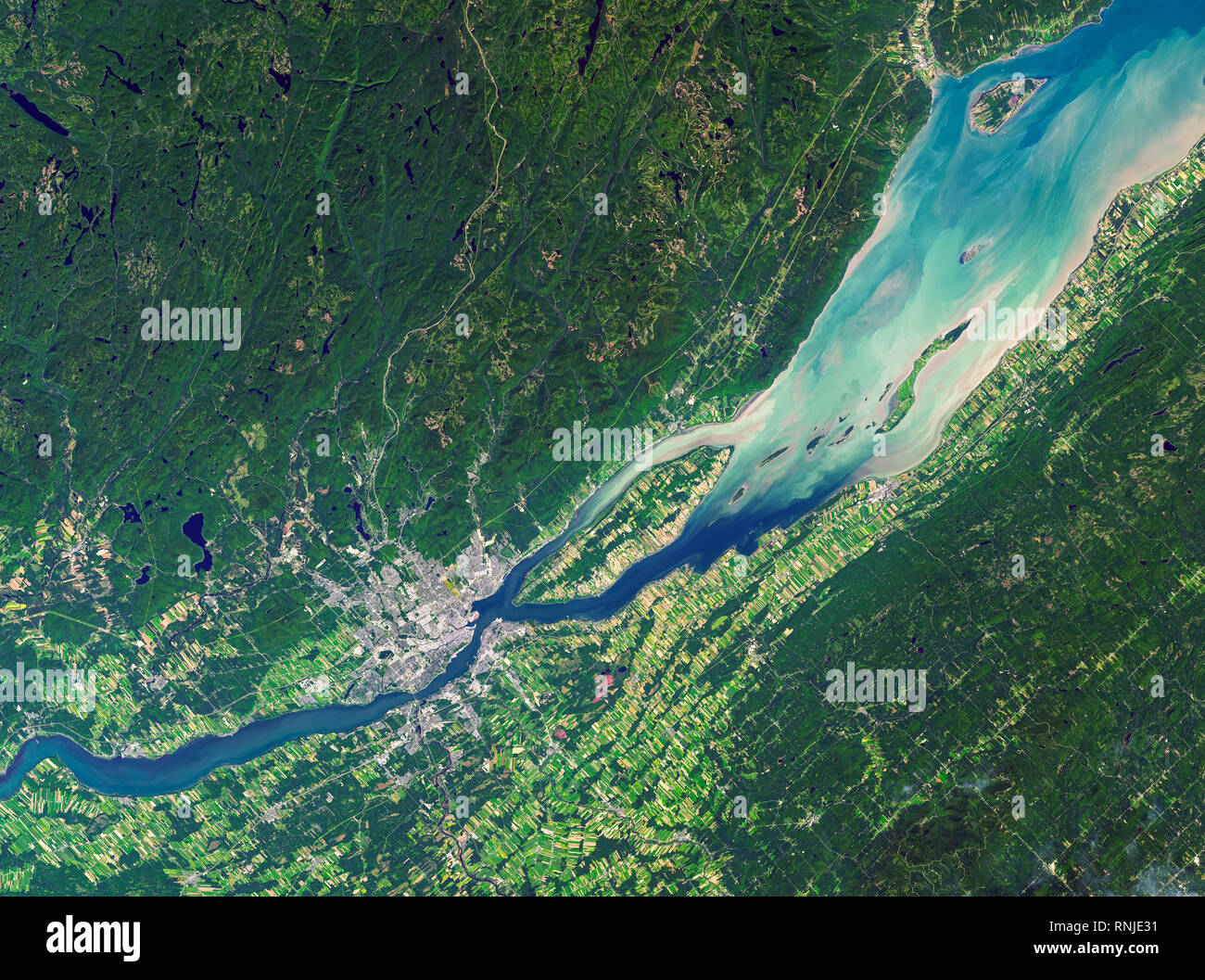 Luftaufnahme von Quebec City und St. Lawrence River, Quebec, Kanada Stockfoto