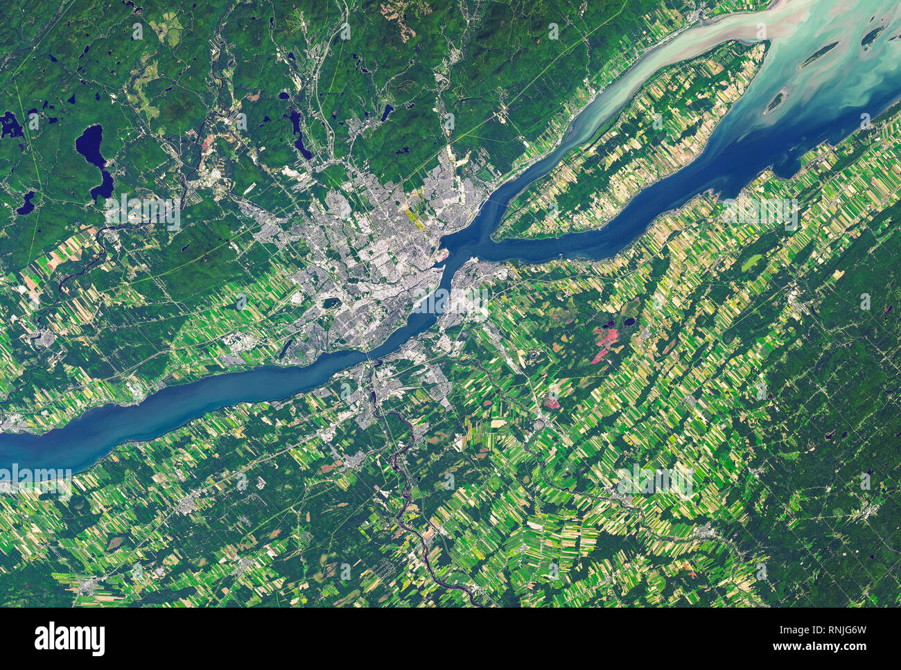 Luftaufnahme von Quebec City und St. Lawrence River, Quebec, Kanada Stockfoto