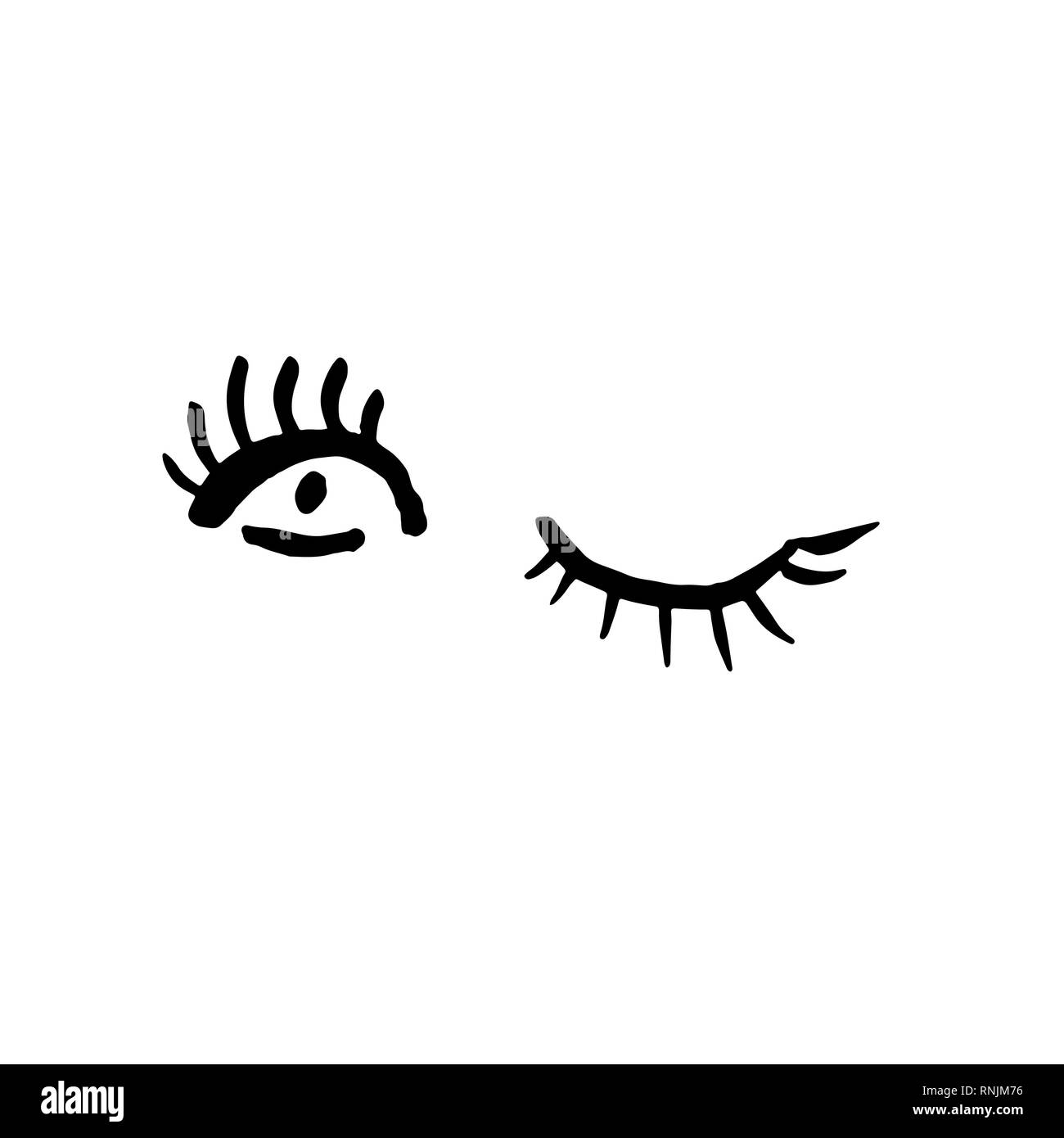 Winking Augen auf weißem Hintergrund. Grunge Brush Vector Illustration. Stock Vektor