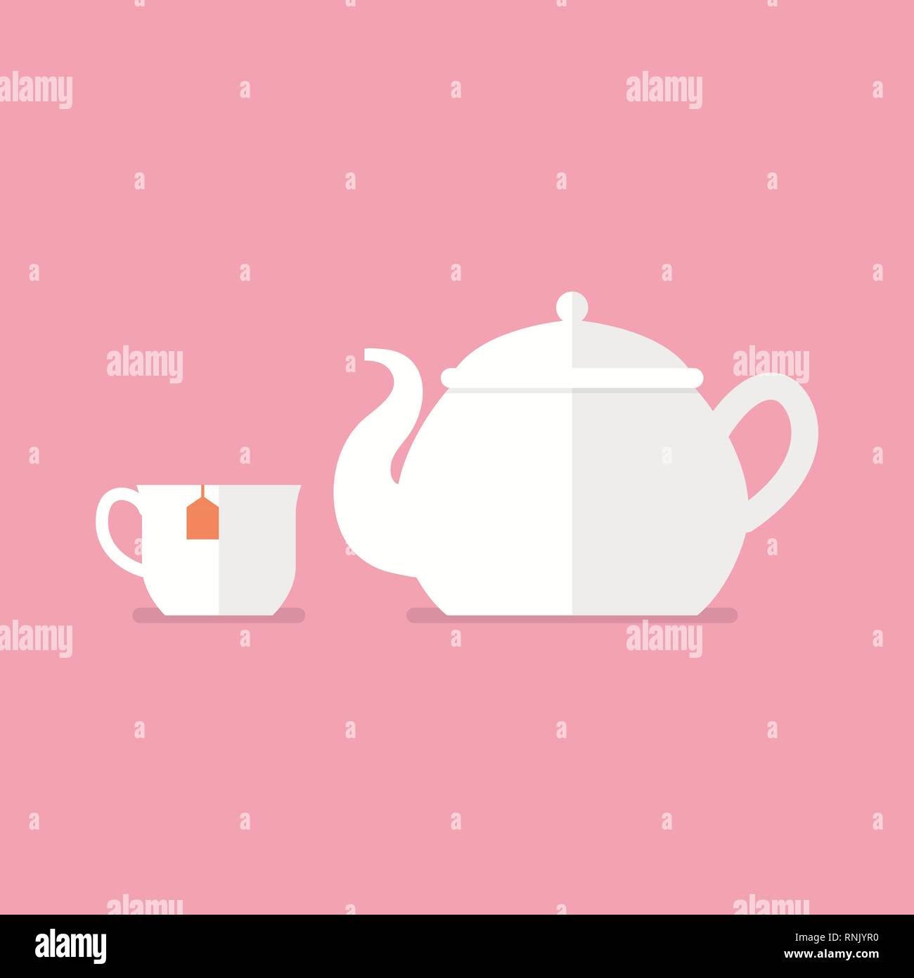 Tee Keramik Teekanne und Tasse. Flat Style Vector Illustration. Stock Vektor