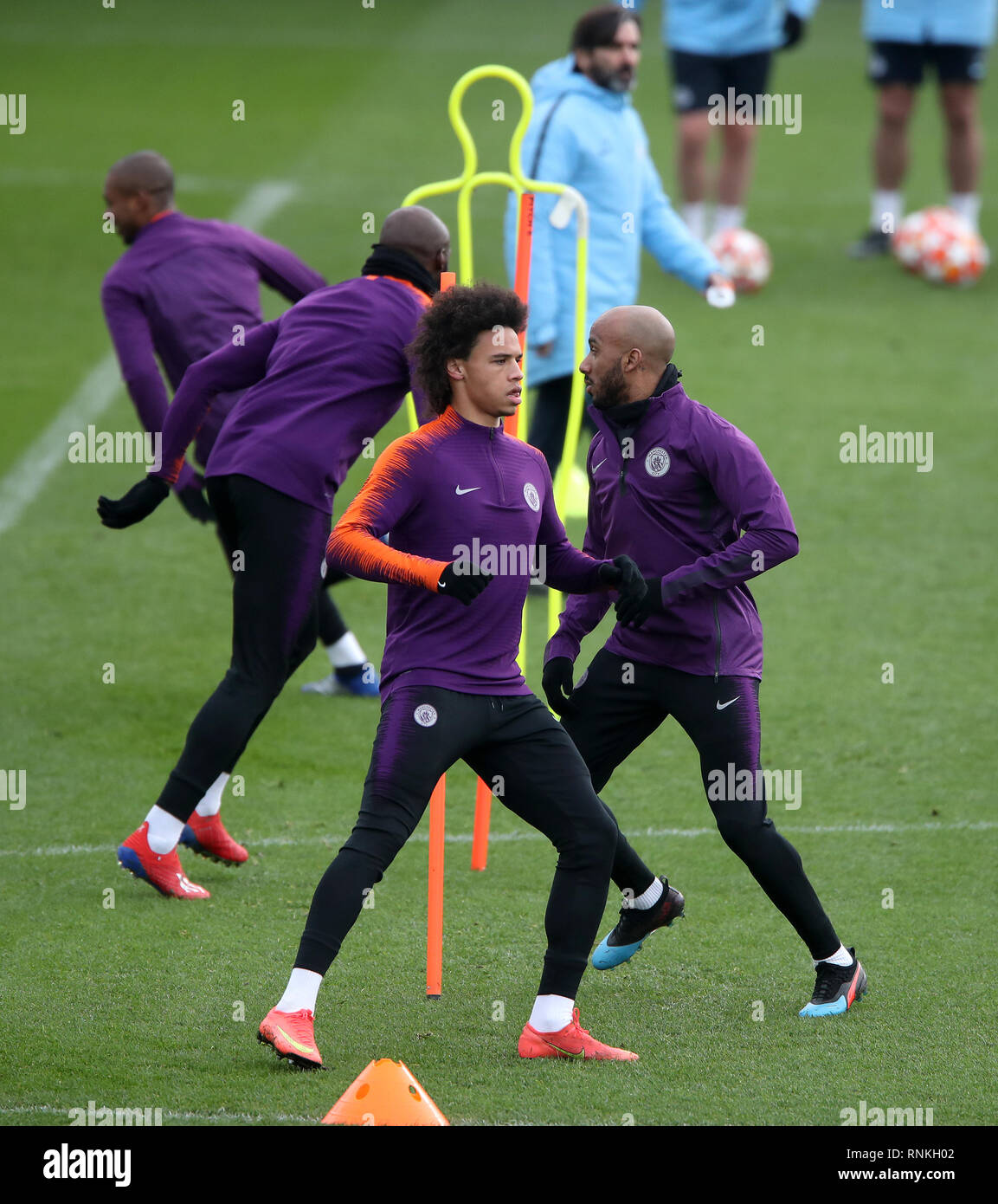 Manchester Citys Leroy Sane während einer Trainingseinheit bei der City Football Academy, Manchester. Stockfoto