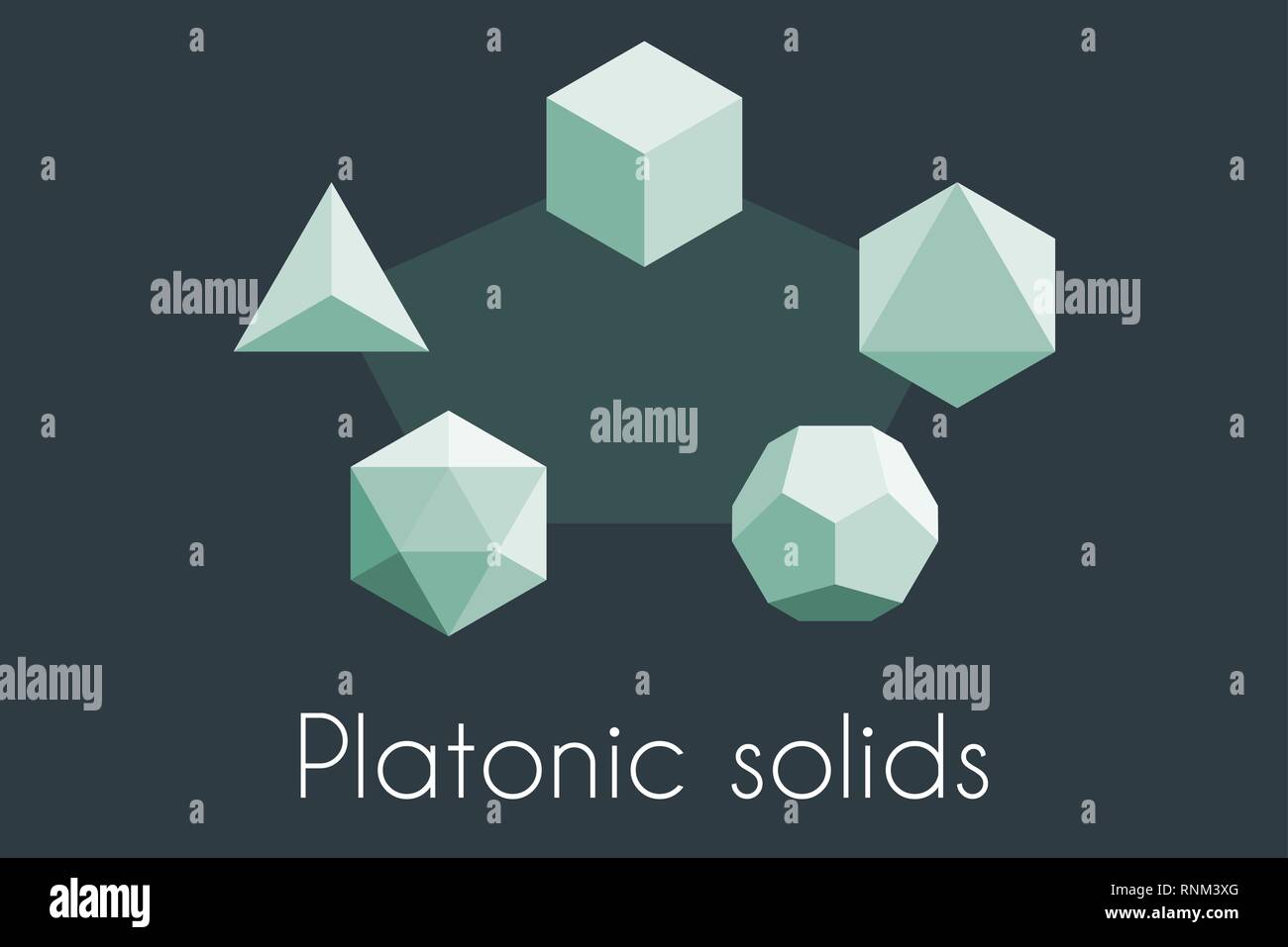 Fünf platonischen Körper. Heilige Geometrie Vector Illustration. Tetraeder, Oktaeder, Ikosaeder, Dodekaeder, Cube Stock Vektor