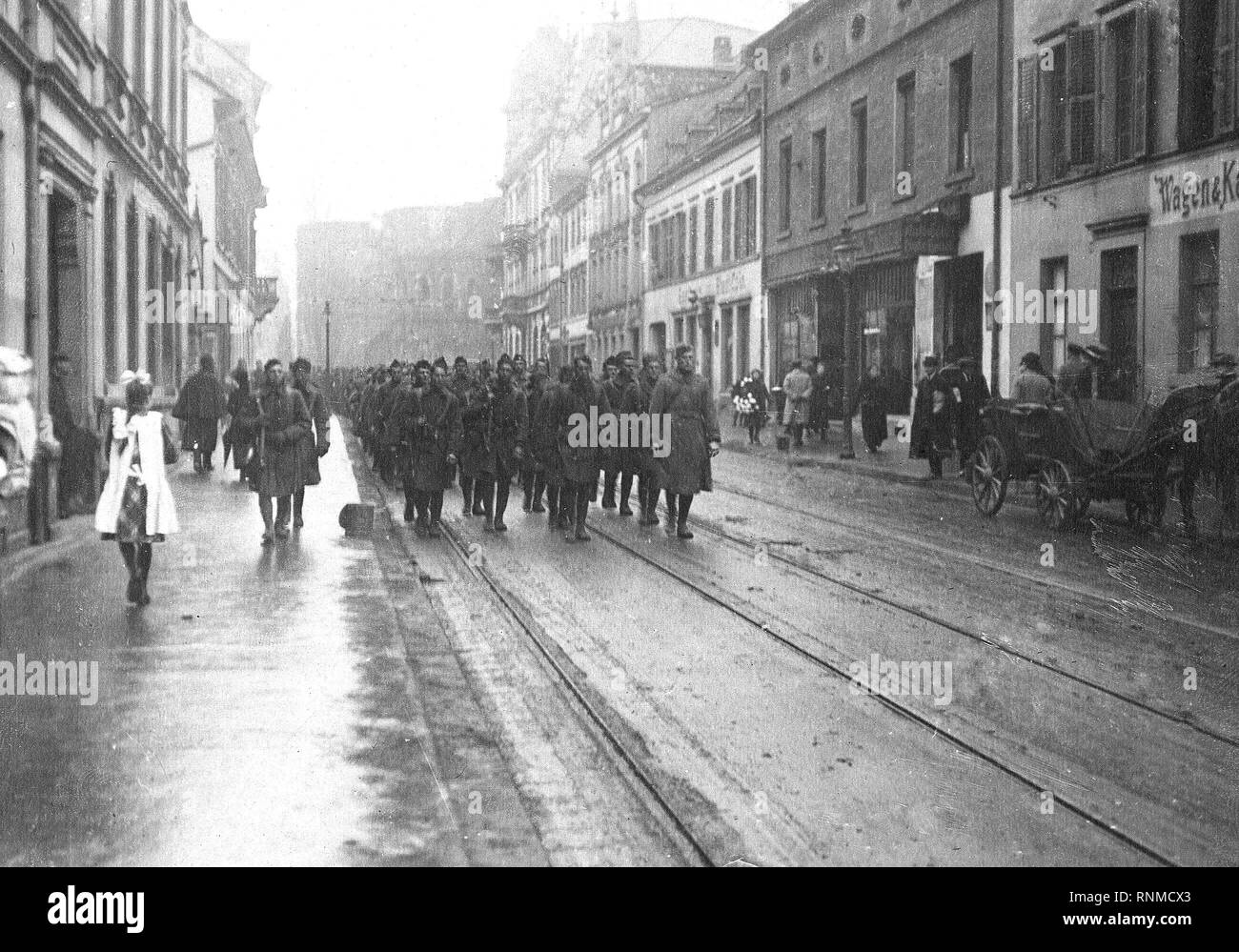 1919 - der Besatzungsarmee - März der amerikanischen Truppen, Trier, Deutschland Stockfoto